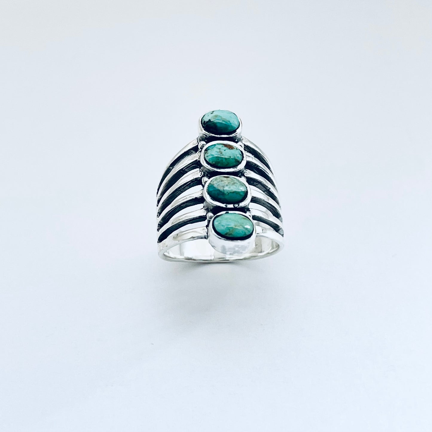 Sterling Silver 4 Stone Genuine Turquoise Ring, Boho Statement Jewelry