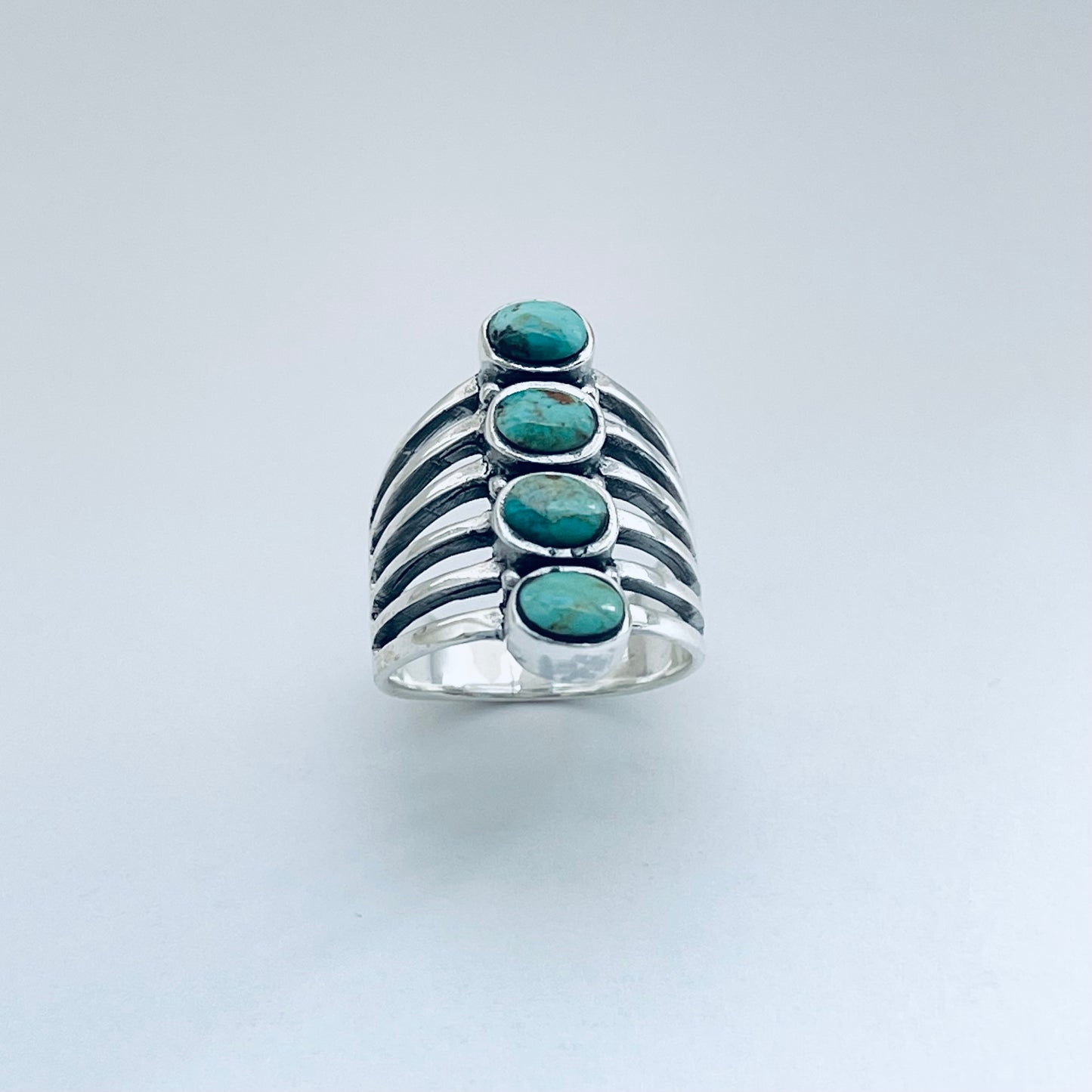 Sterling Silver Statement 4 Stone Genuine Turquoise Ring, Boho Ring, Silver Rings