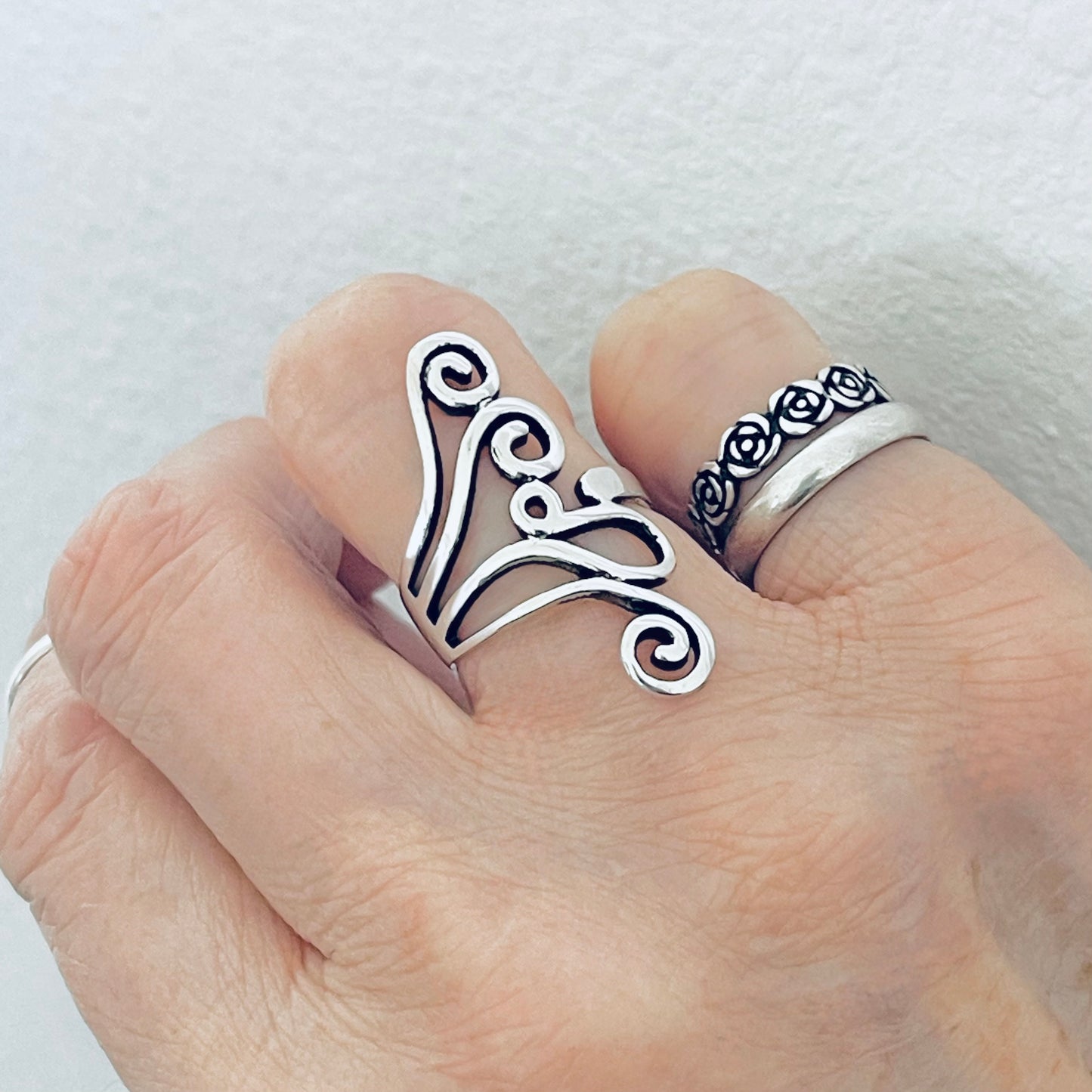 Sterling Silver Statement Swirl Ring, Spiral Rings, Filigree Swirls Jewelry