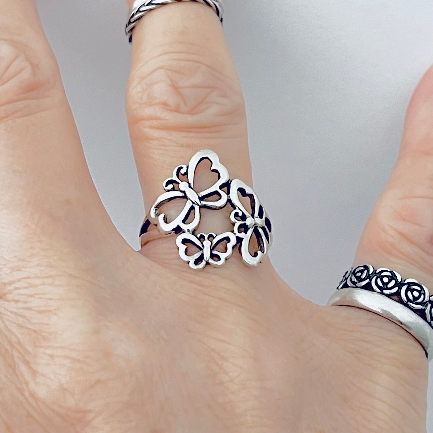 Sterling Silver Triple Butterfly Ring – Bold Nature Spirit Statement Silver Rings