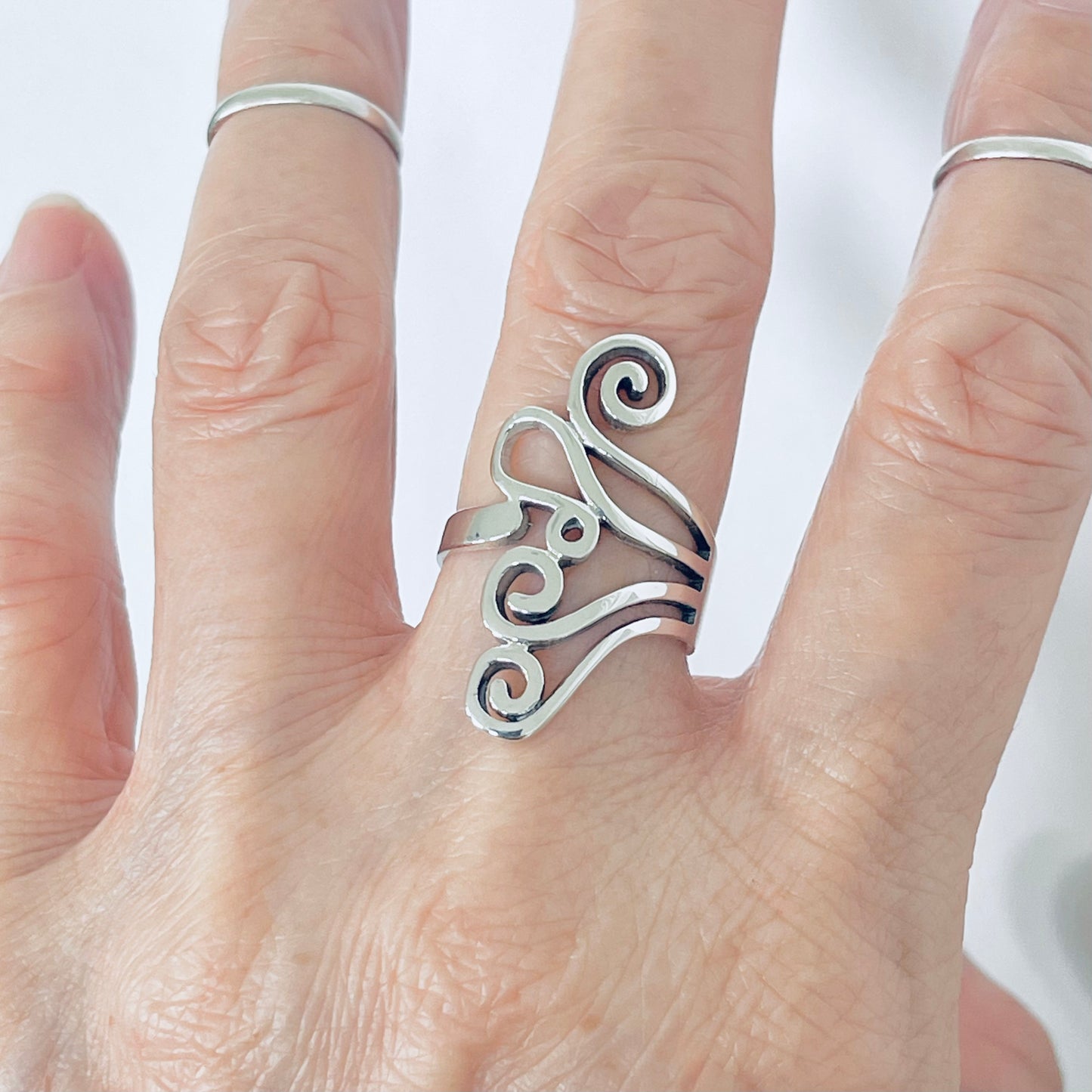 Sterling Silver Statement Swirl Ring, Spiral Rings, Filigree Swirls Jewelry
