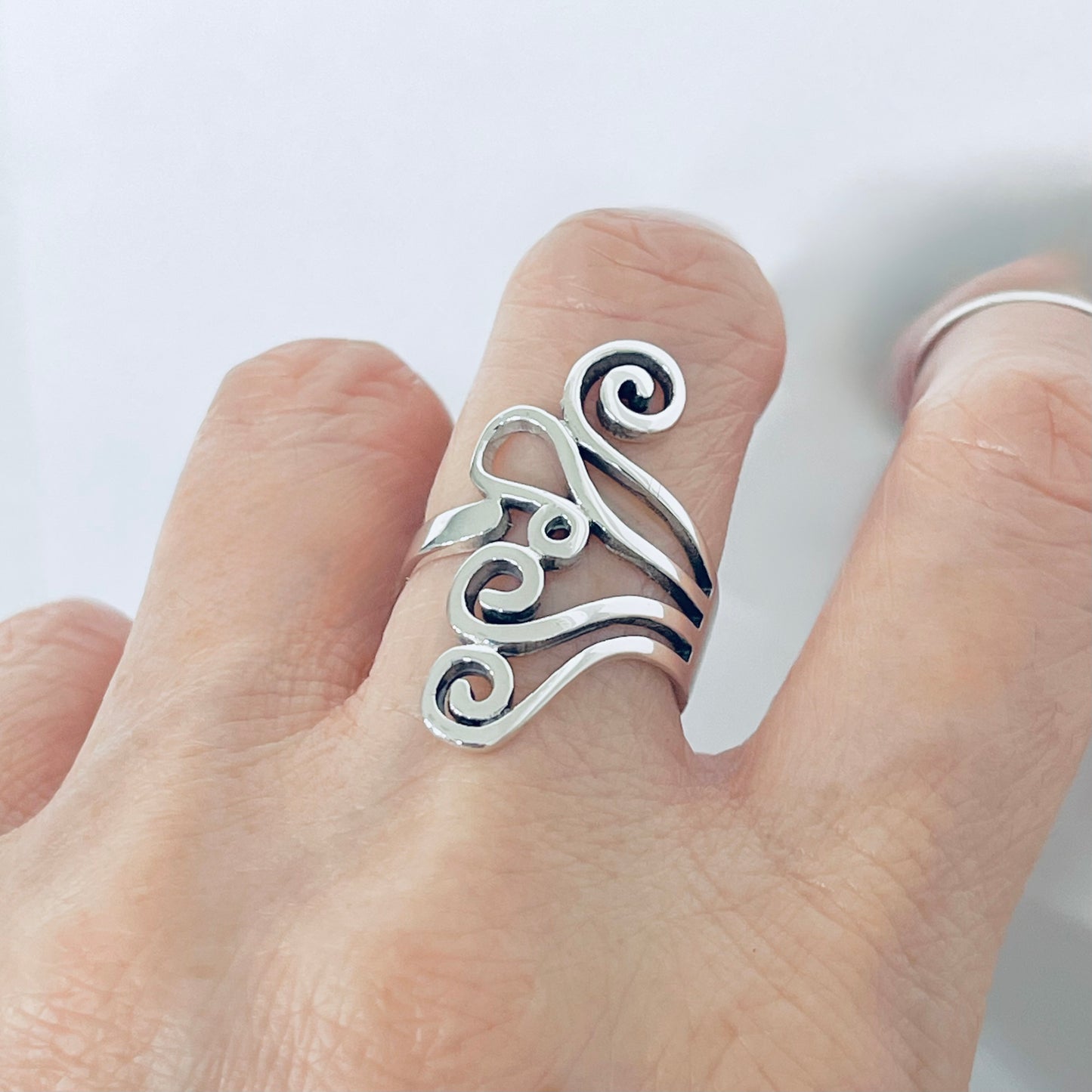 Sterling Silver Statement Swirl Ring, Spiral Rings, Filigree Swirls Jewelry