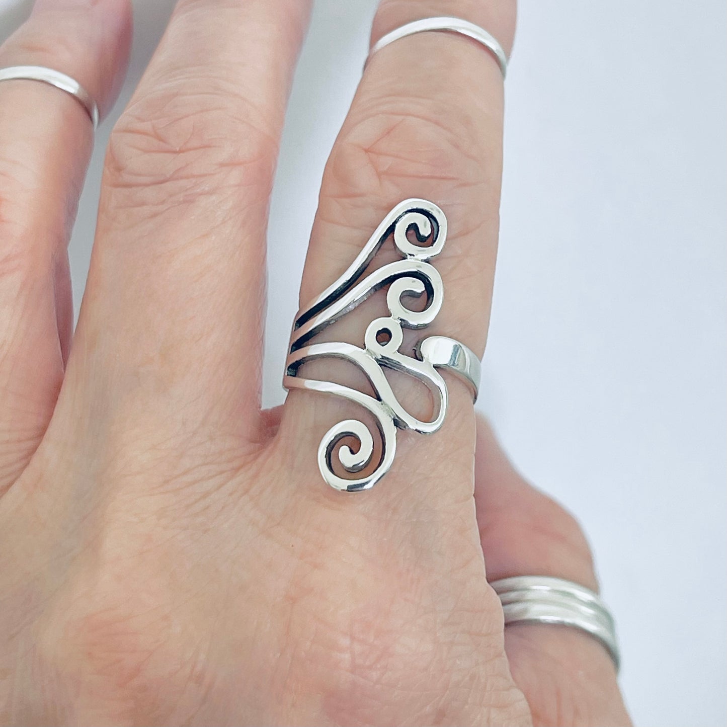 Sterling Silver Statement Swirl Ring, Spiral Rings, Filigree Swirls Jewelry