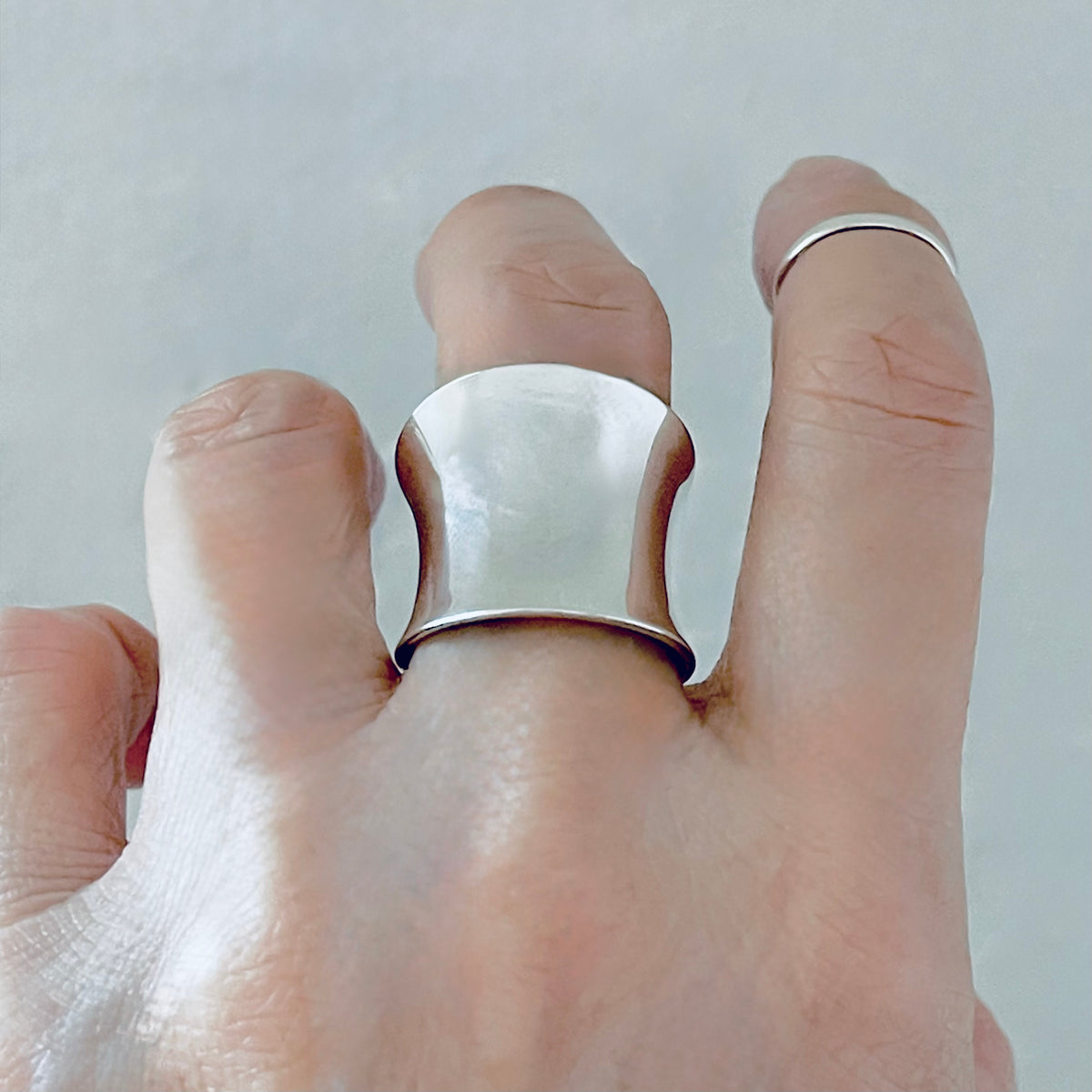 925 Sterling Silver Statement Thin Concave Ring | Bold Boho Wide Band Silver Rings