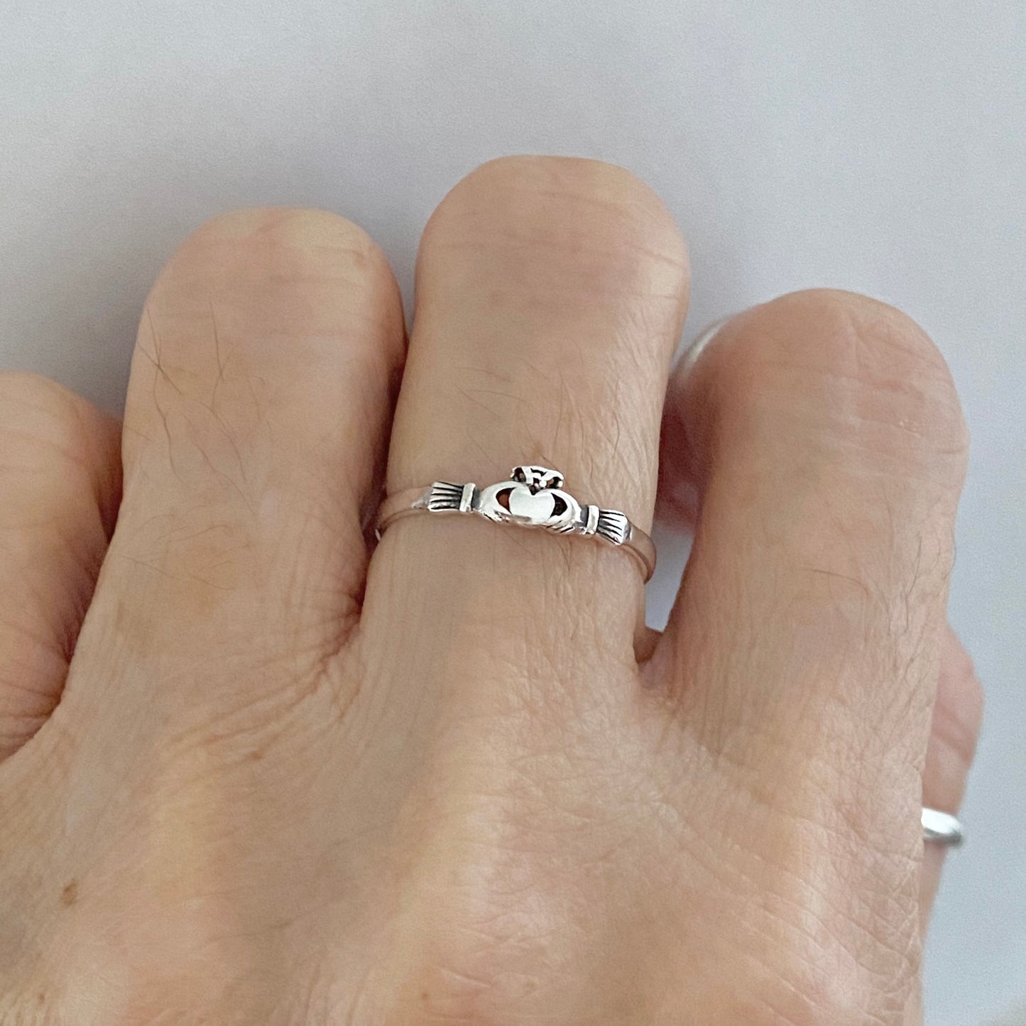 Sterling Silver Mini Irish Claddagh Ring, Minimalist Heart Silver Ring