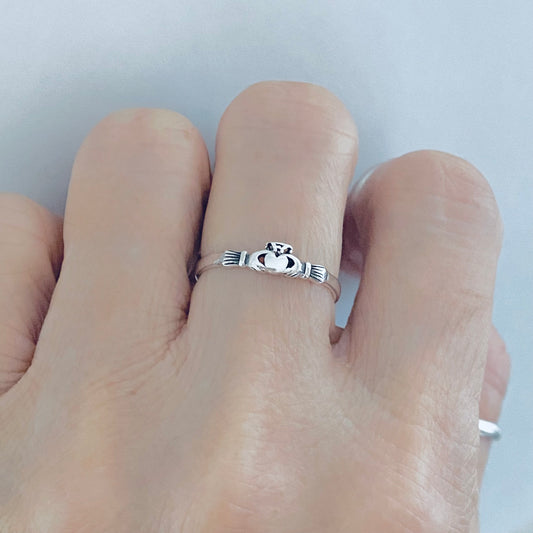 925 Sterling Silver Mini Irish Claddagh Ring | Dainty Heart Friendship Loyalty Rings