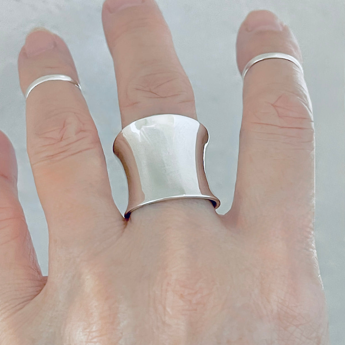 925 Sterling Silver Statement Thin Concave Ring | Bold Boho Wide Band Silver Rings