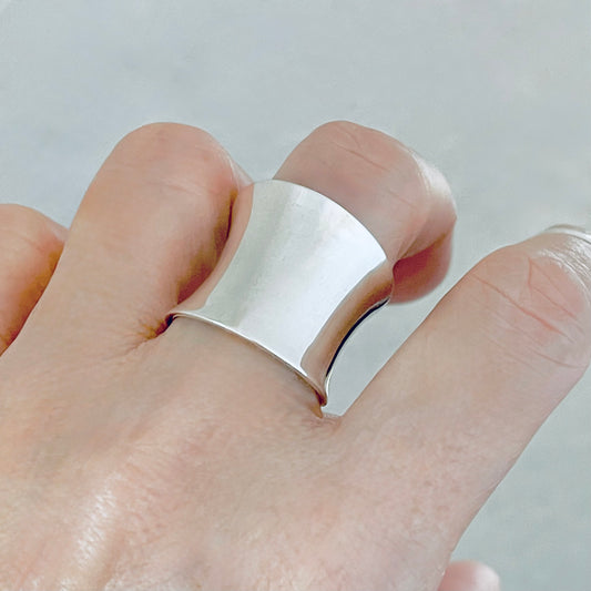 925 Sterling Silver Statement Thin Concave Ring | Bold Boho Wide Band Silver Rings