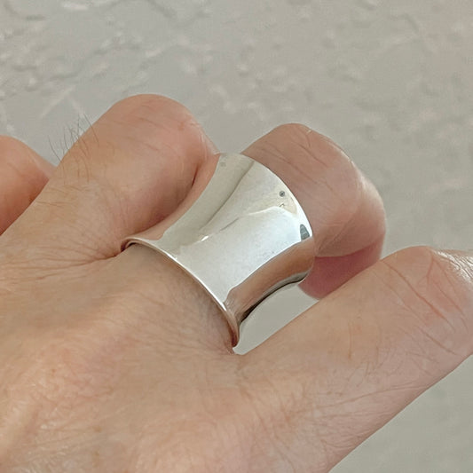 Sterling Silver Large Thin Concave Ring, Statement Silver Rings, Wide Band