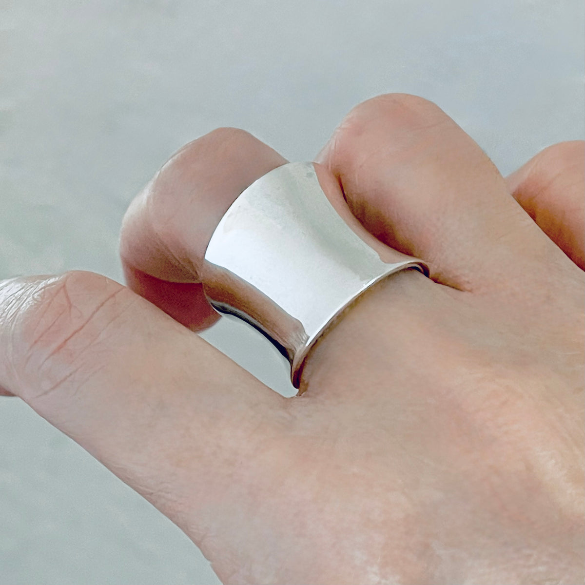 925 Sterling Silver Statement Thin Concave Ring | Bold Boho Wide Band Silver Rings