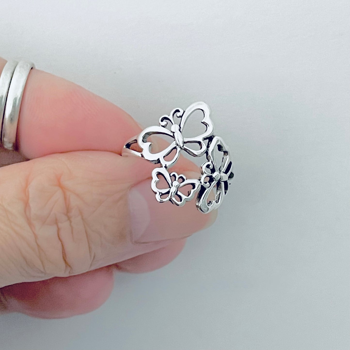 Sterling Silver Triple Butterfly Ring – Bold Nature Spirit Statement Silver Rings