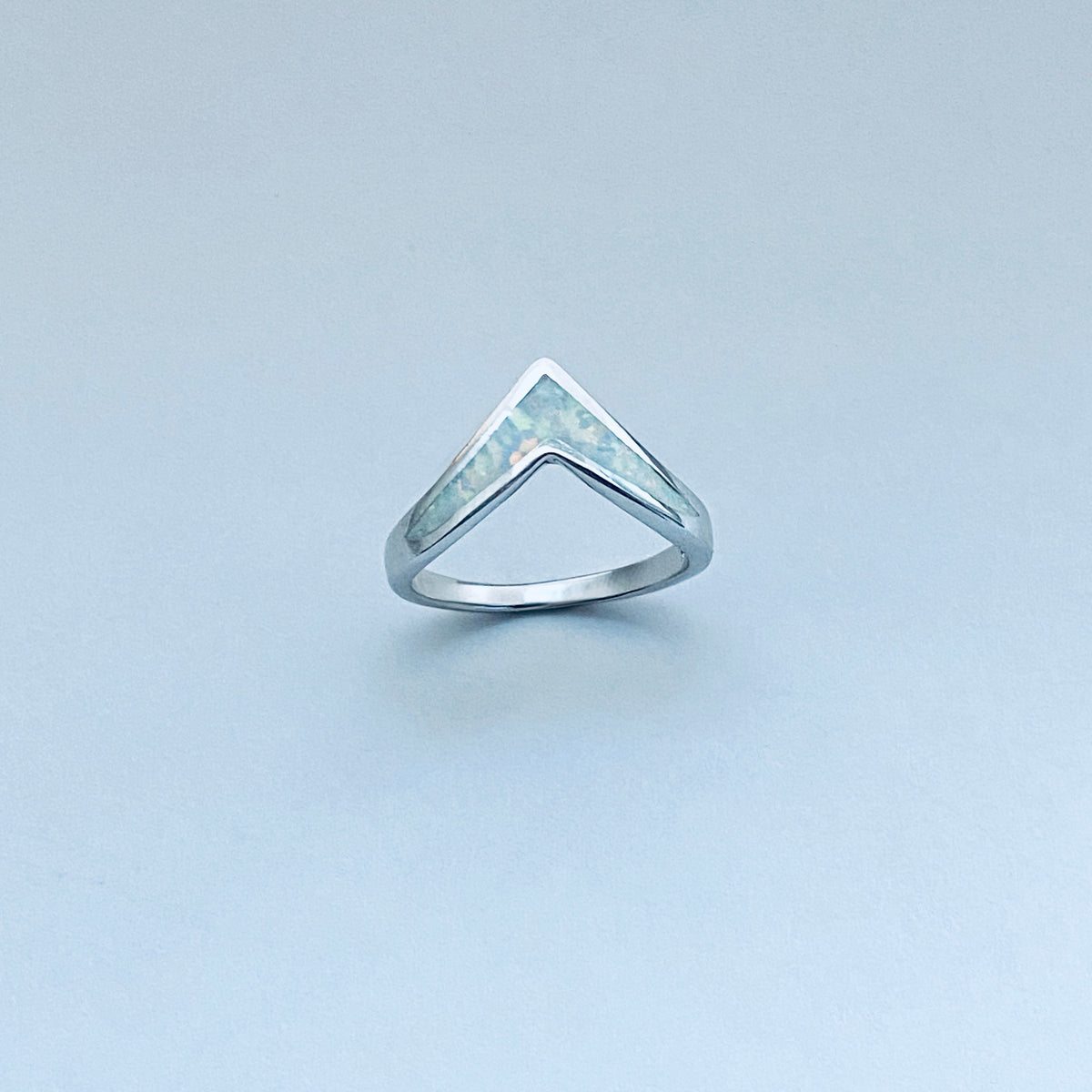 925 Sterling Silver V Shape White Lab Opal Ring | Chevron October Birthstone Silver Rings