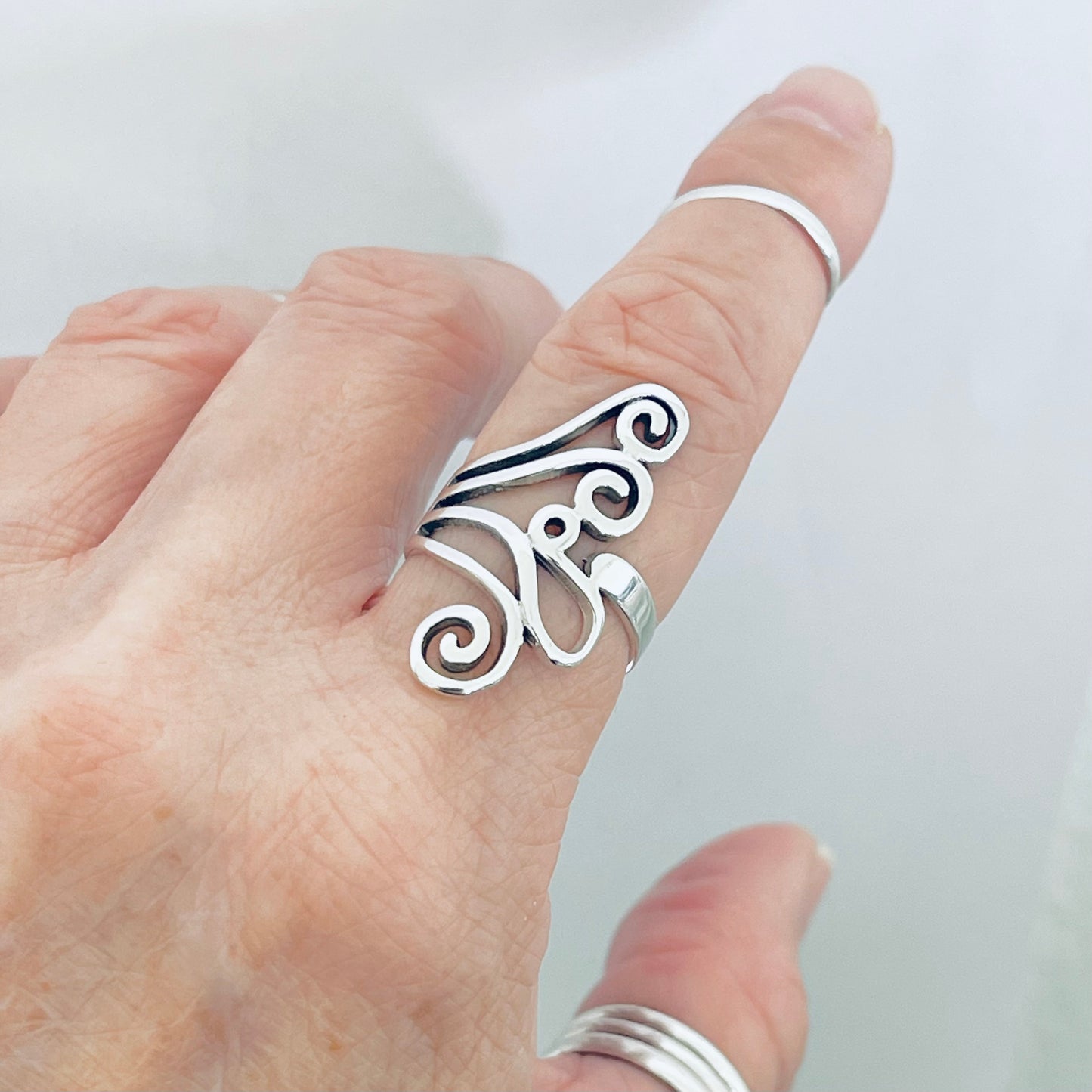 Sterling Silver Statement Swirl Ring, Spiral Rings, Filigree Swirls Jewelry