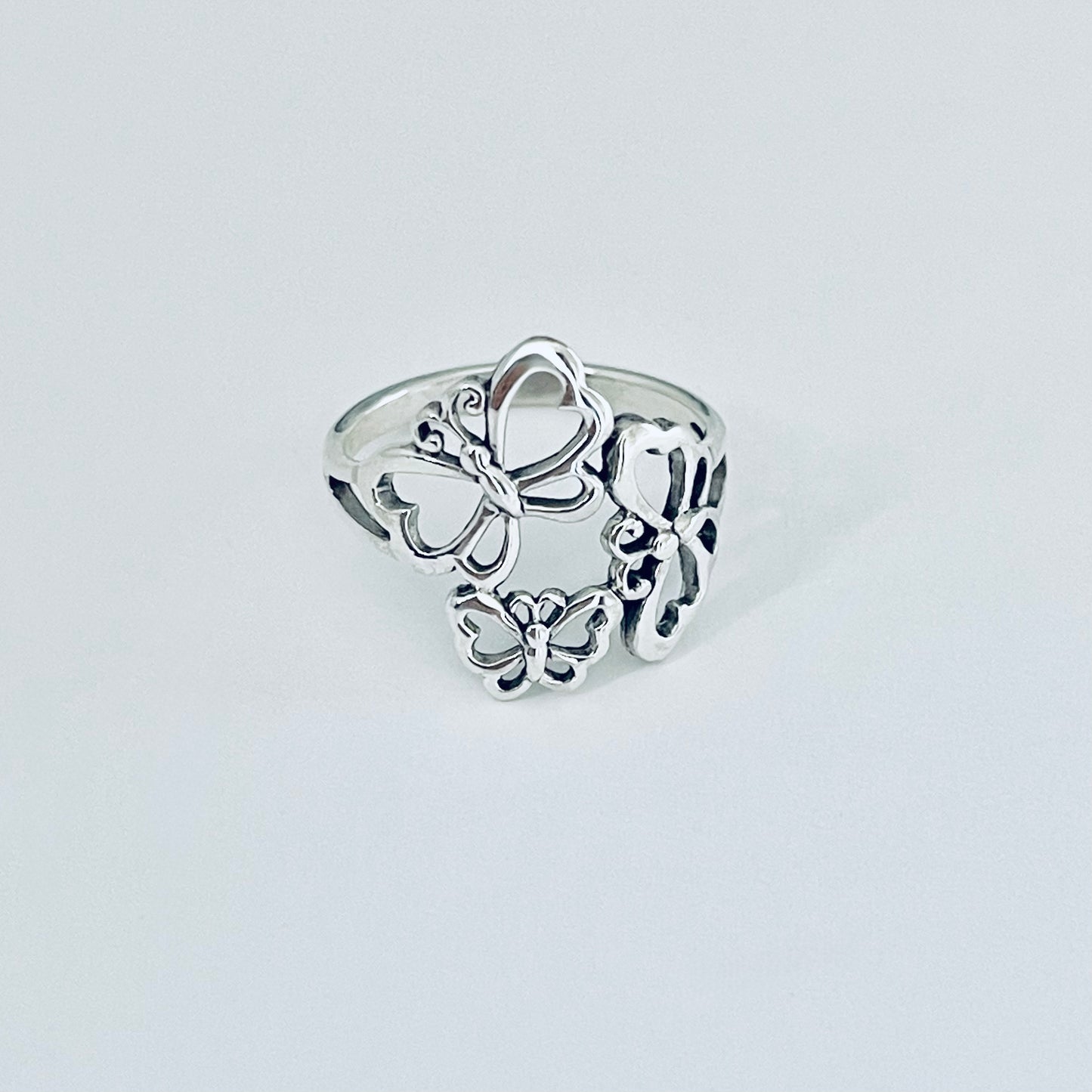 Sterling Silver Triple Butterfly Ring – Bold Nature Spirit Statement Silver Rings