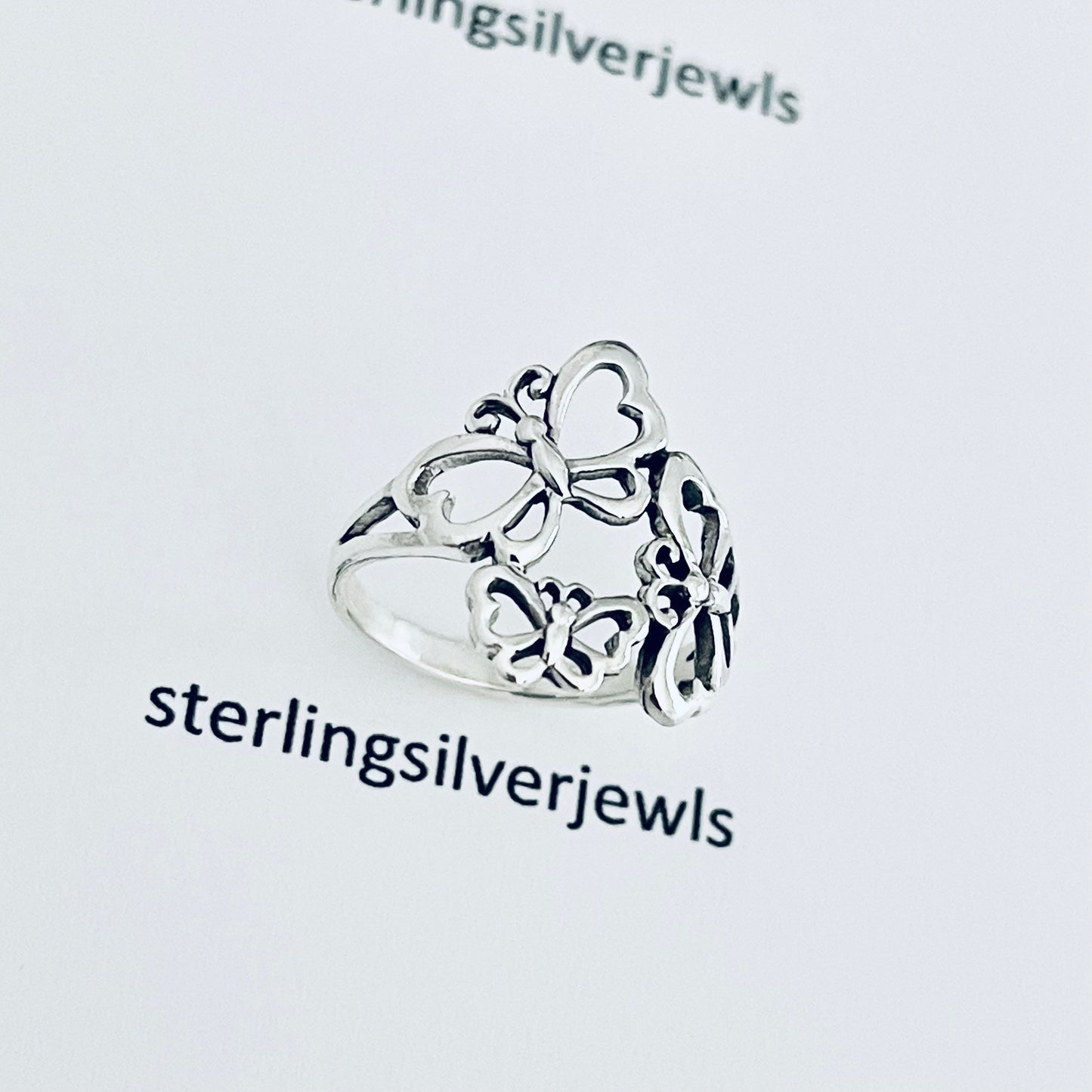 Sterling Silver Triple Butterfly Ring, Caterpillar Silver Rings, Bug Ring