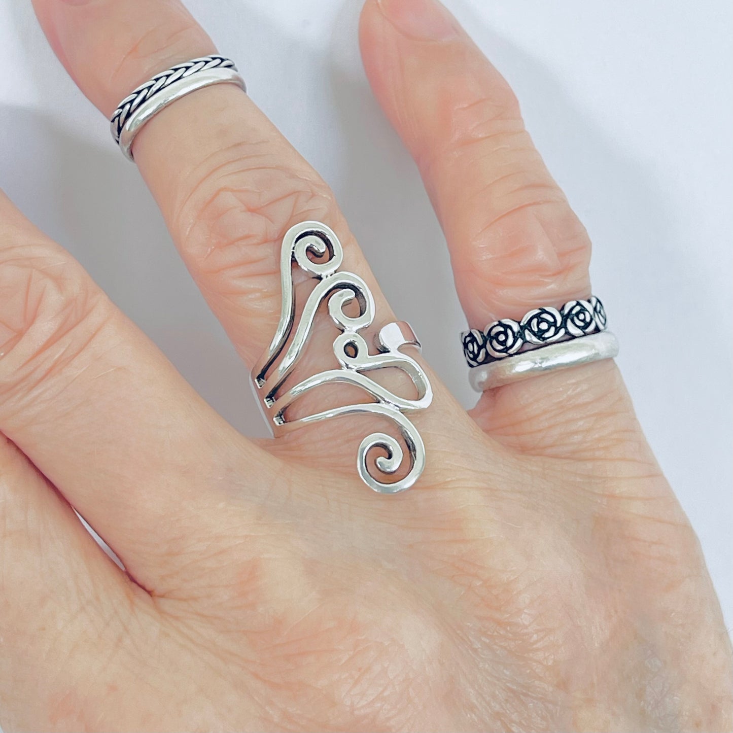 Sterling Silver Statement Swirl Ring, Spiral Rings, Filigree Swirls Jewelry