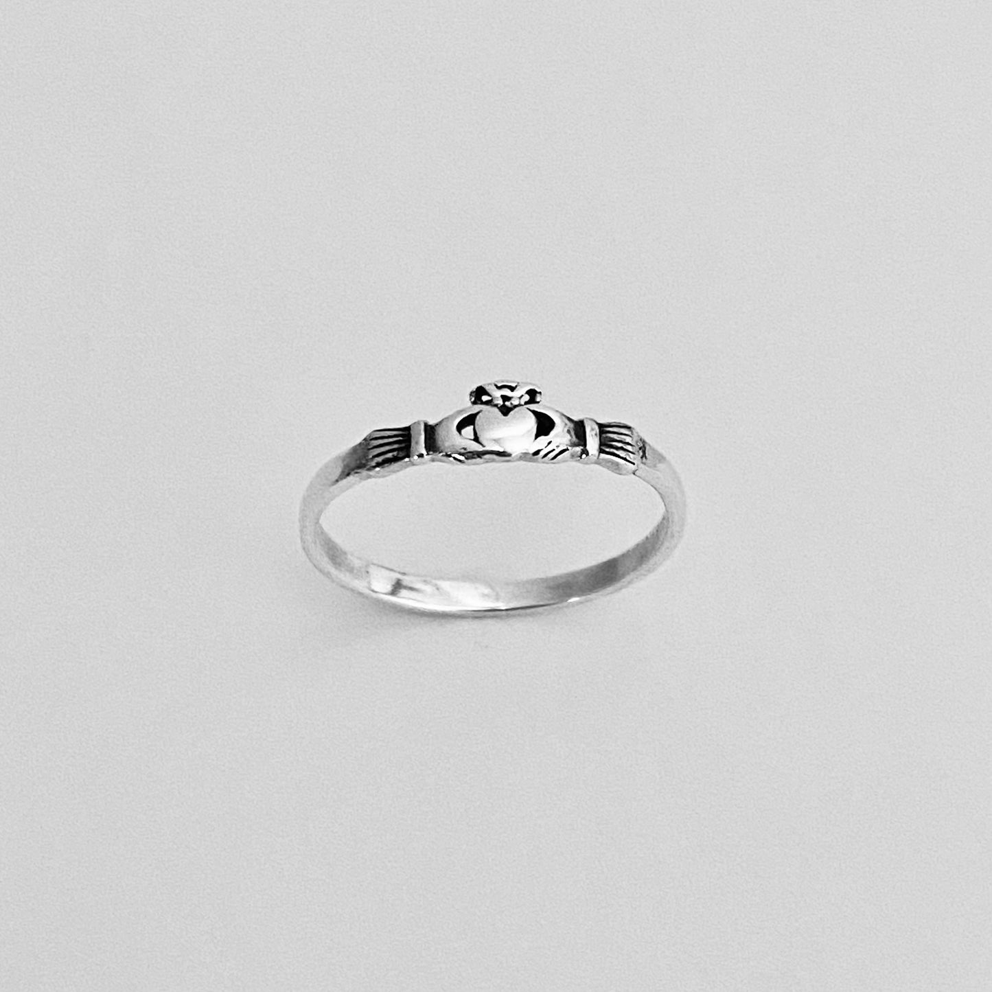 Sterling Silver Mini Irish Claddagh Ring, Minimalist Heart Silver Ring