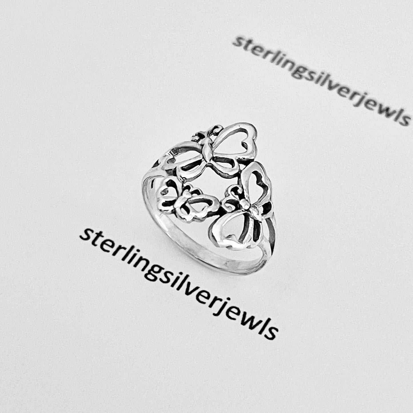 Sterling Silver Triple Butterfly Ring, Caterpillar Silver Rings, Bug Ring