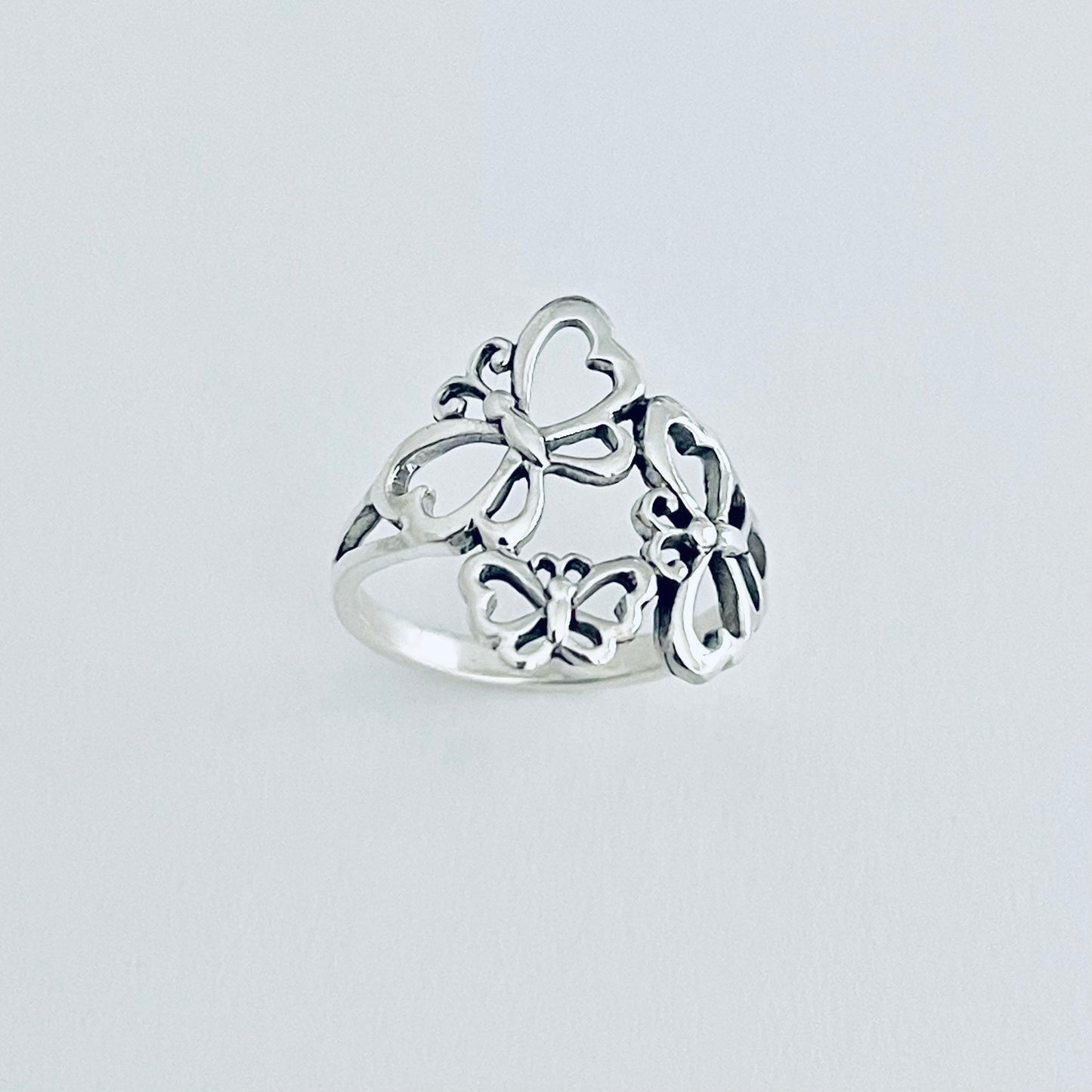 Sterling Silver Triple Butterfly Ring – Bold Nature Spirit Statement Silver Rings