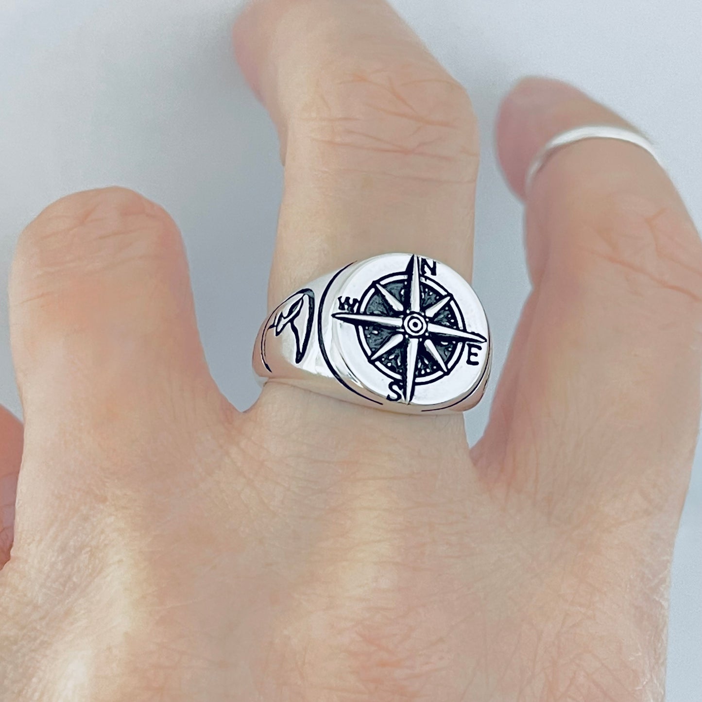 925 Sterling Silver Lunar Navigator Unisex Heavy Compass Ring | Moon Face Celestial Silver Rings