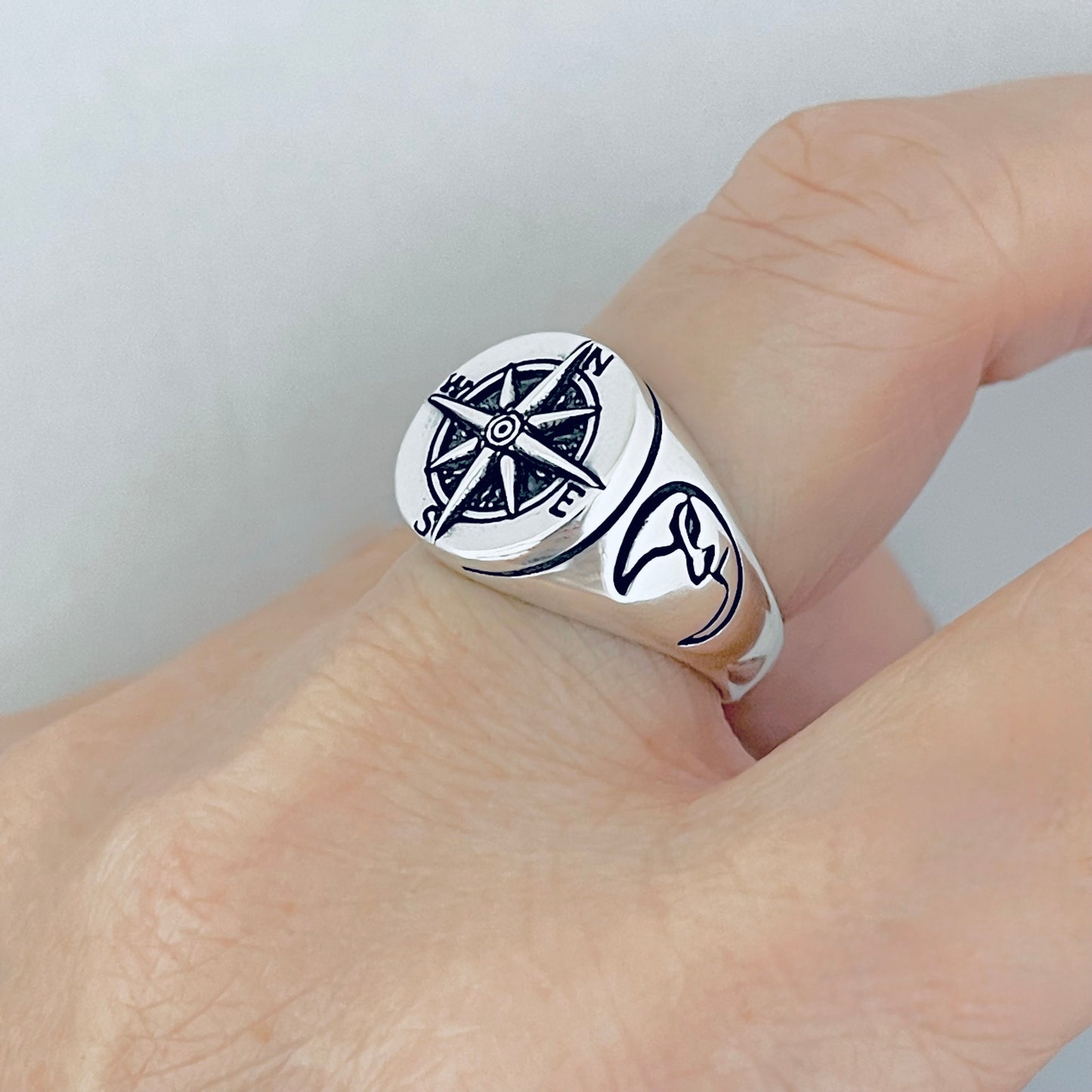 925 Sterling Silver Lunar Navigator Unisex Heavy Compass Ring | Moon Face Celestial Silver Rings