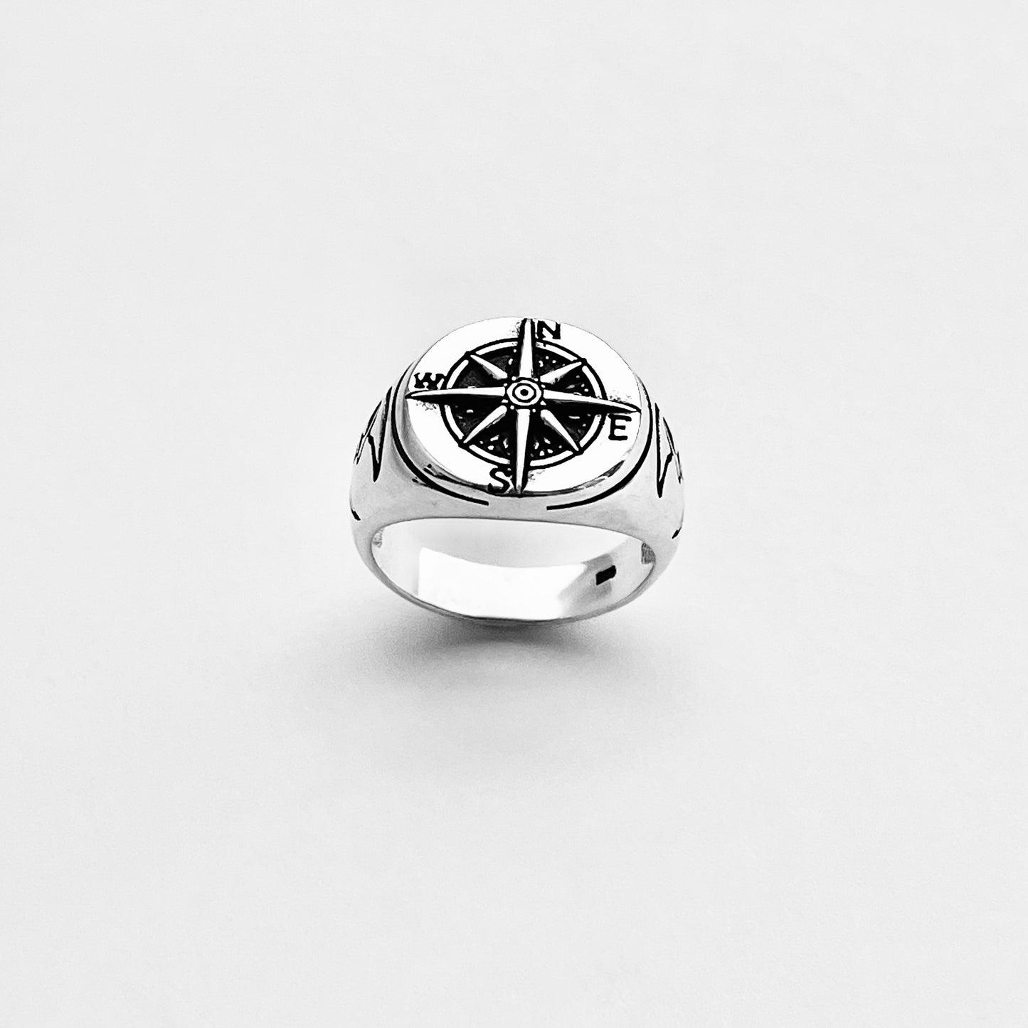 925 Sterling Silver Lunar Navigator Unisex Heavy Compass Ring | Moon Face Celestial Silver Rings