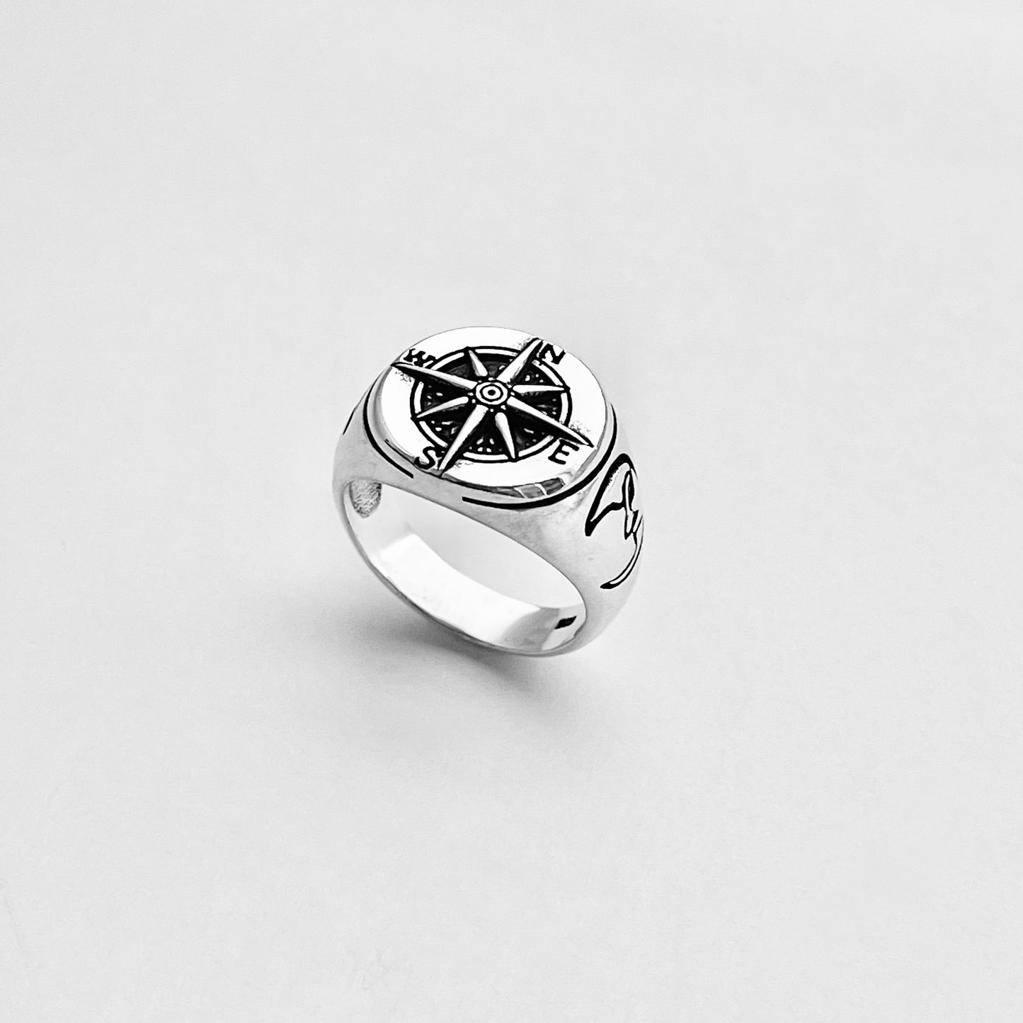 925 Sterling Silver Lunar Navigator Unisex Heavy Compass Ring | Moon Face Celestial Silver Rings