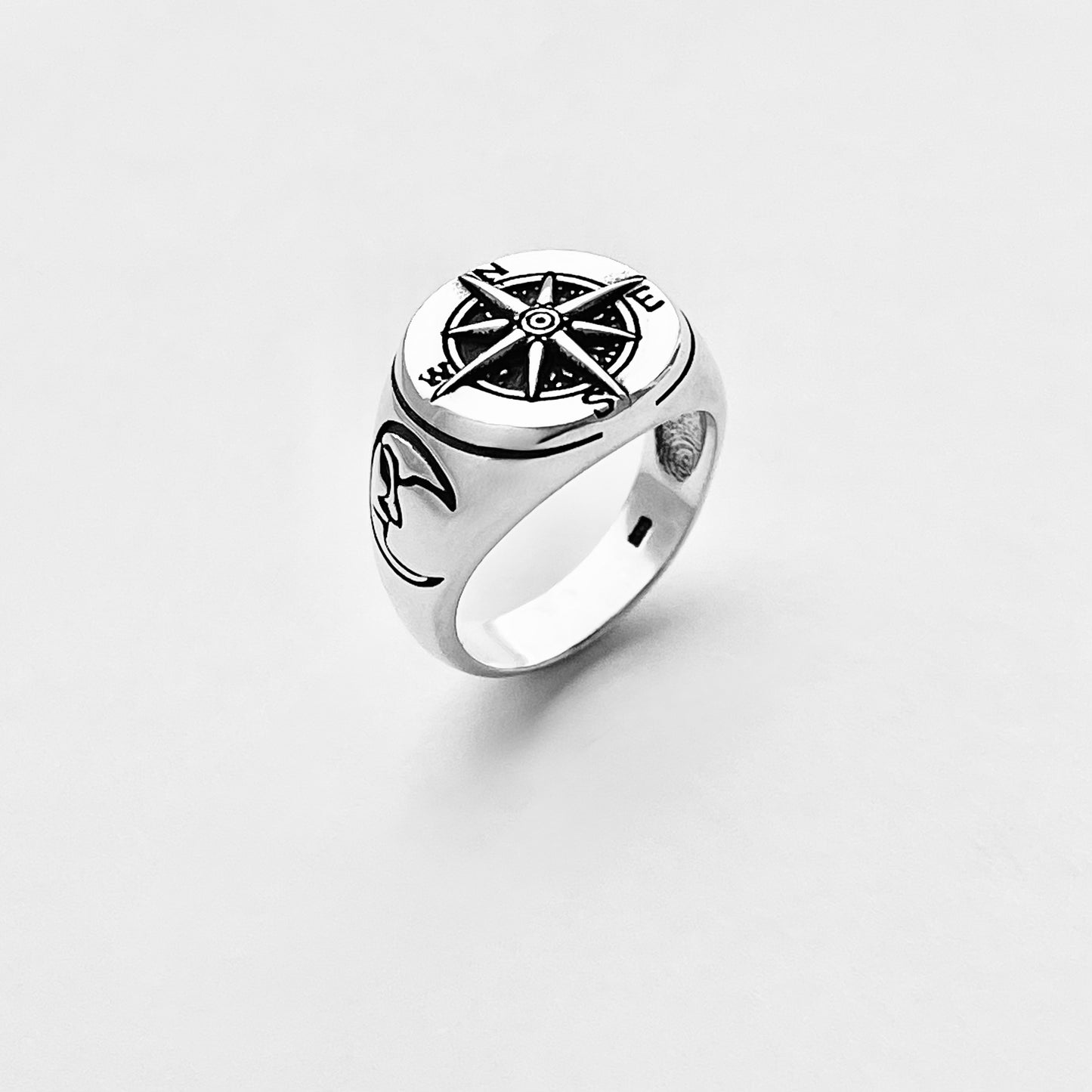925 Sterling Silver Lunar Navigator Unisex Heavy Compass Ring | Moon Face Celestial Silver Rings