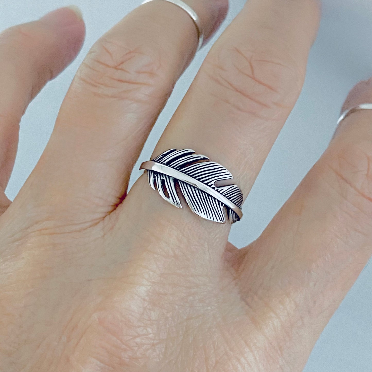 Sterling Silver Statement Feather Ring, Bird Rings, Angels Wing, Spirit Jewelry