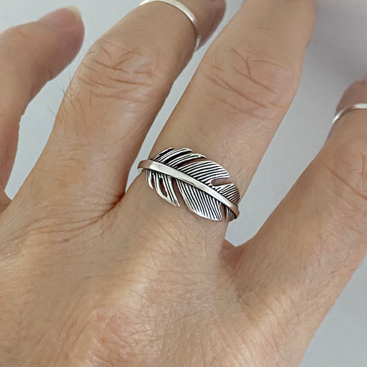 Sterling Silver Large Feather Ring, Bird Silver Ring, Angels Wing