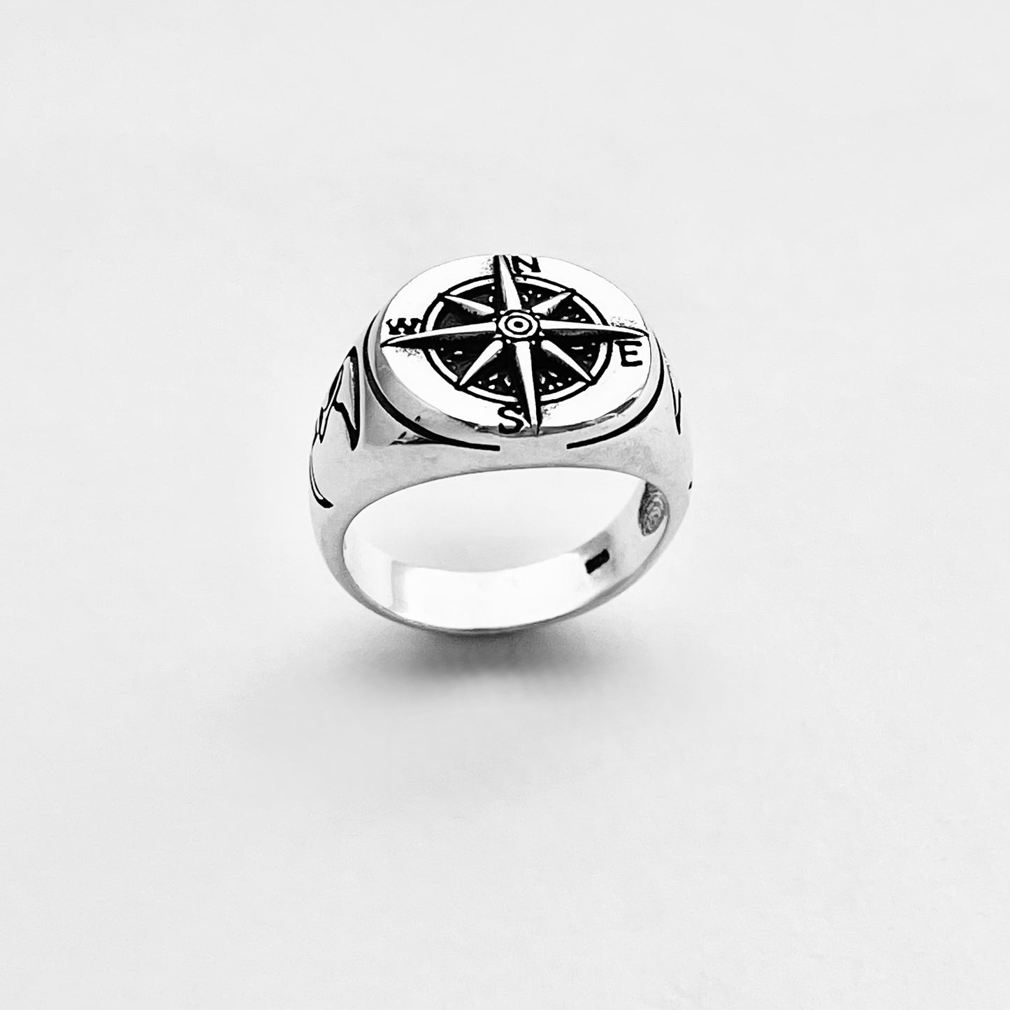 925 Sterling Silver Lunar Navigator Unisex Heavy Compass Ring | Moon Face Celestial Silver Rings