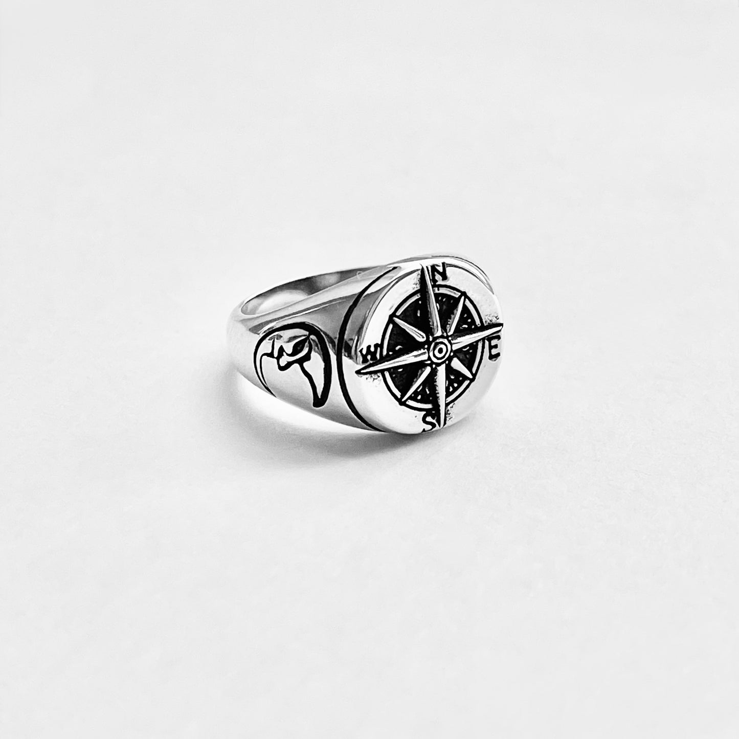925 Sterling Silver Lunar Navigator Unisex Heavy Compass Ring | Moon Face Celestial Silver Rings