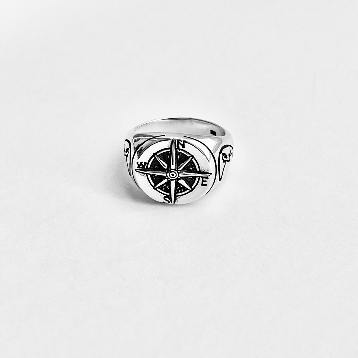 925 Sterling Silver Lunar Navigator Unisex Heavy Compass Ring | Moon Face Celestial Silver Rings