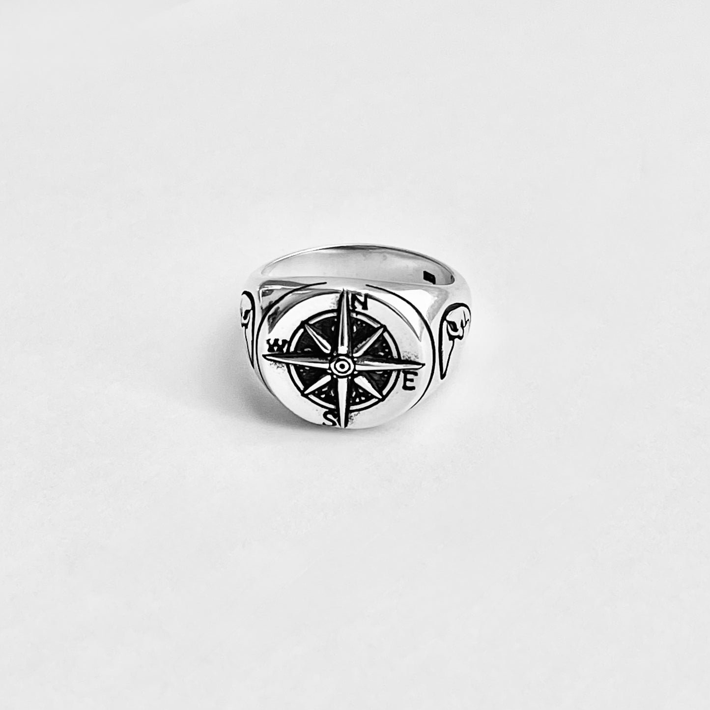 925 Sterling Silver Lunar Navigator Unisex Heavy Compass Ring | Moon Face Celestial Silver Rings