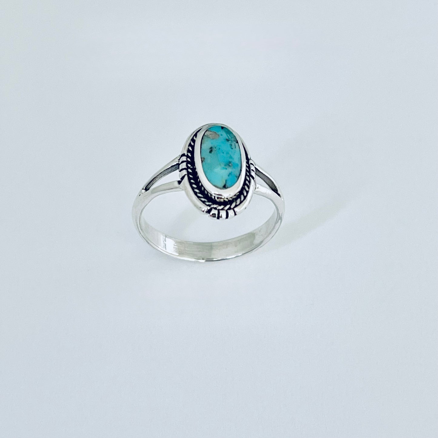 Sterling Silver Oval Genuine Turquoise Ring with Braid, Statement Stone Jewelry
