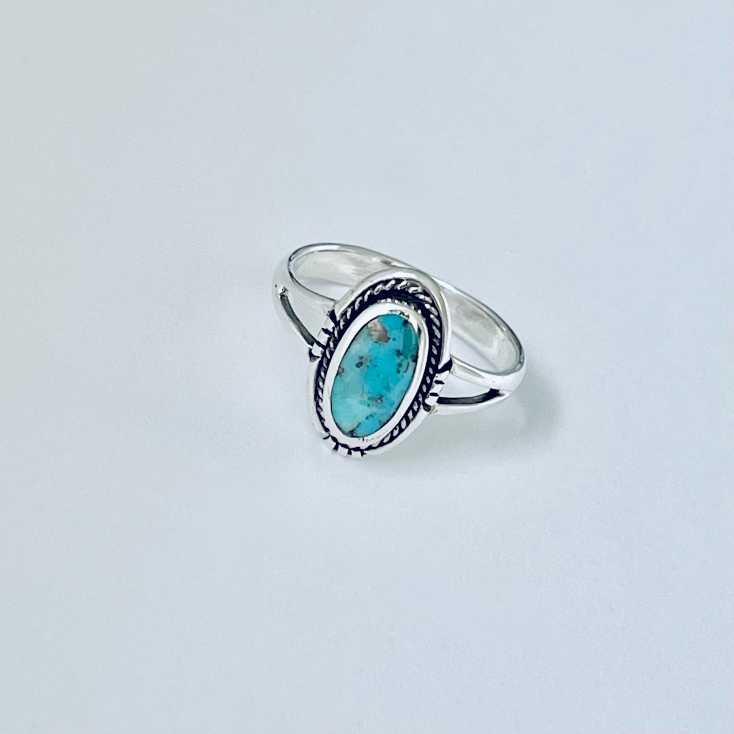 Sterling Silver Oval Genuine Turquoise Ring with Braid, Statement Stone Jewelry
