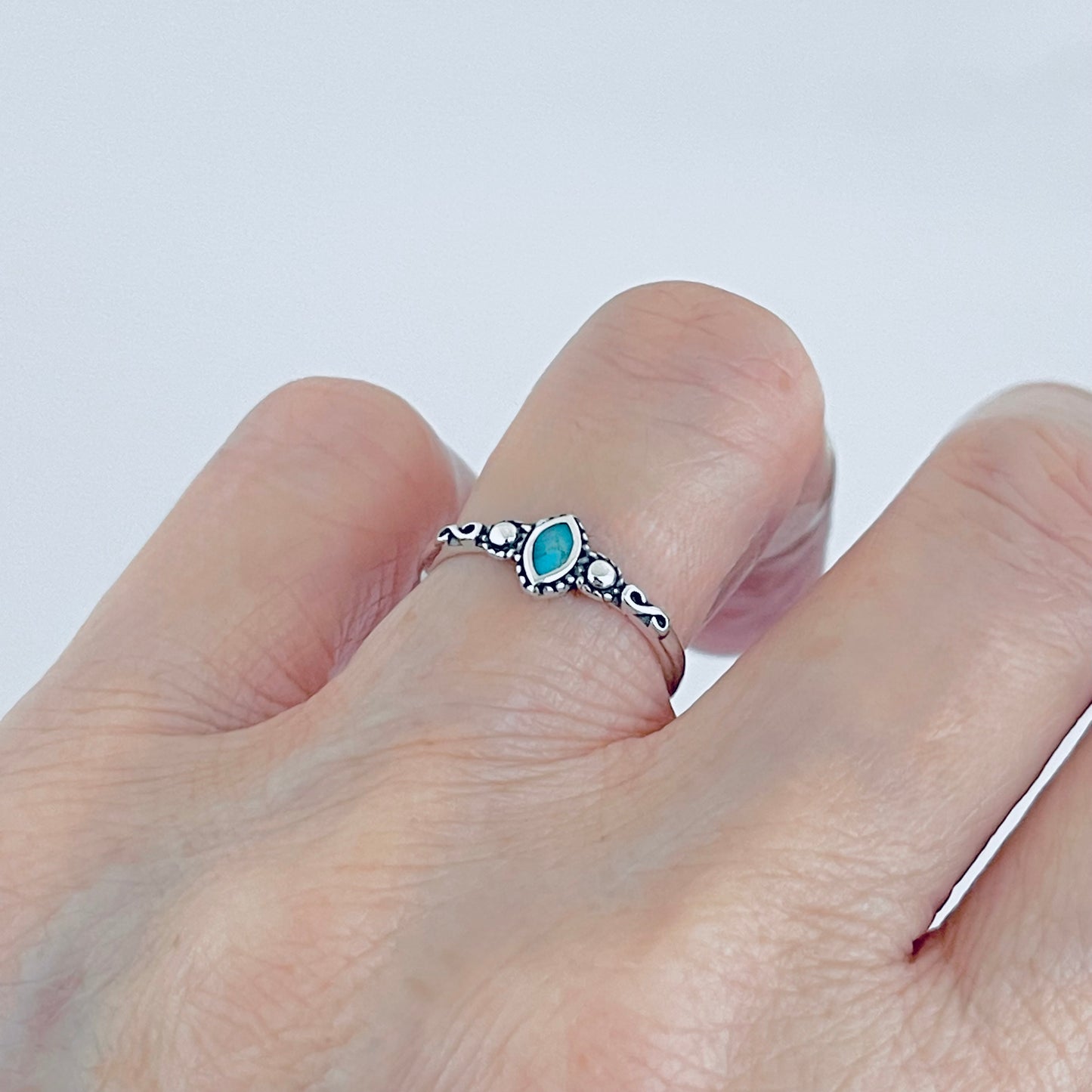 Sterling Silver Little Genuine Turquoise Ring, Dainty Diamond Shape, Stone Rings