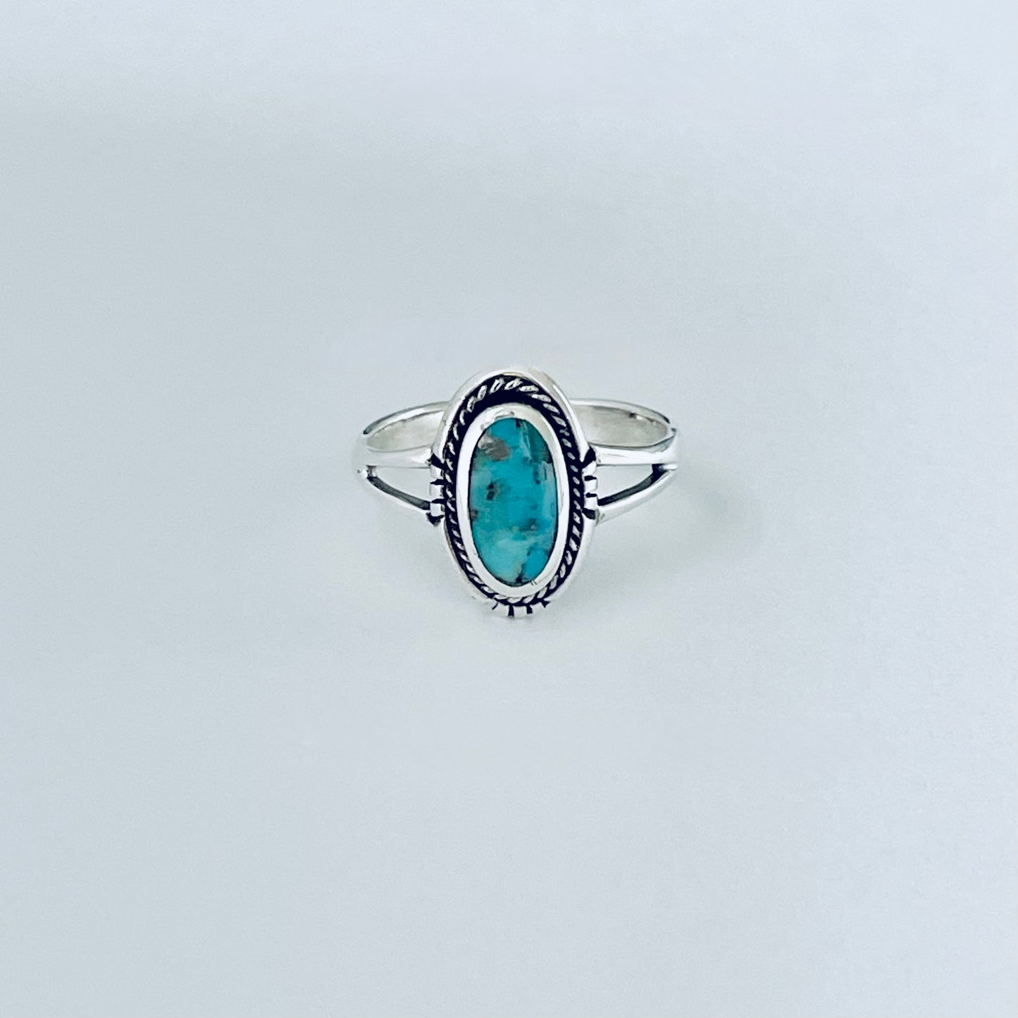 Sterling Silver Oval Genuine Turquoise Ring with Braid, Statement Stone Jewelry
