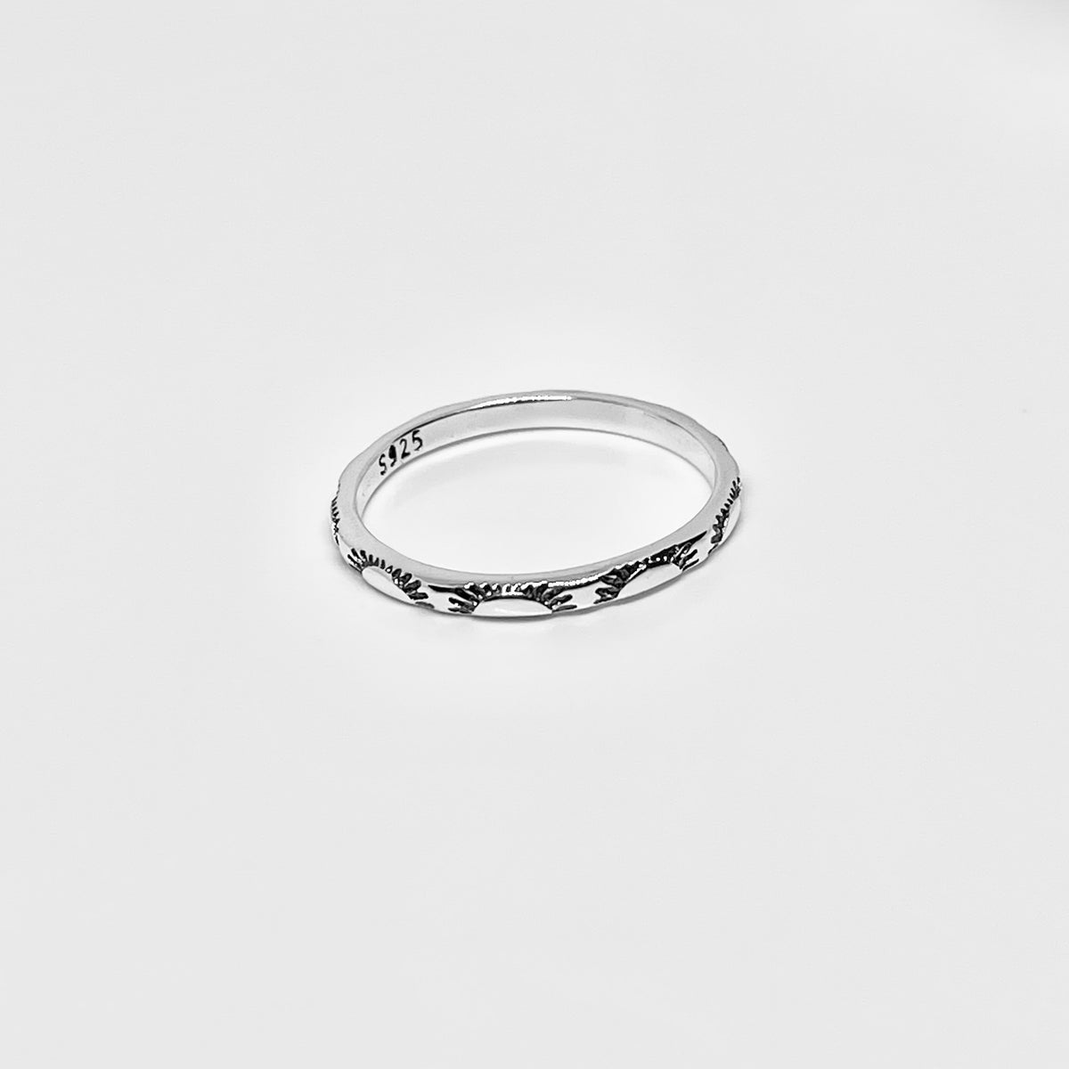 925 Sterling Silver Dainty Eternity Sun Band Ring | Unisex Stackable Celestial Wedding Bands