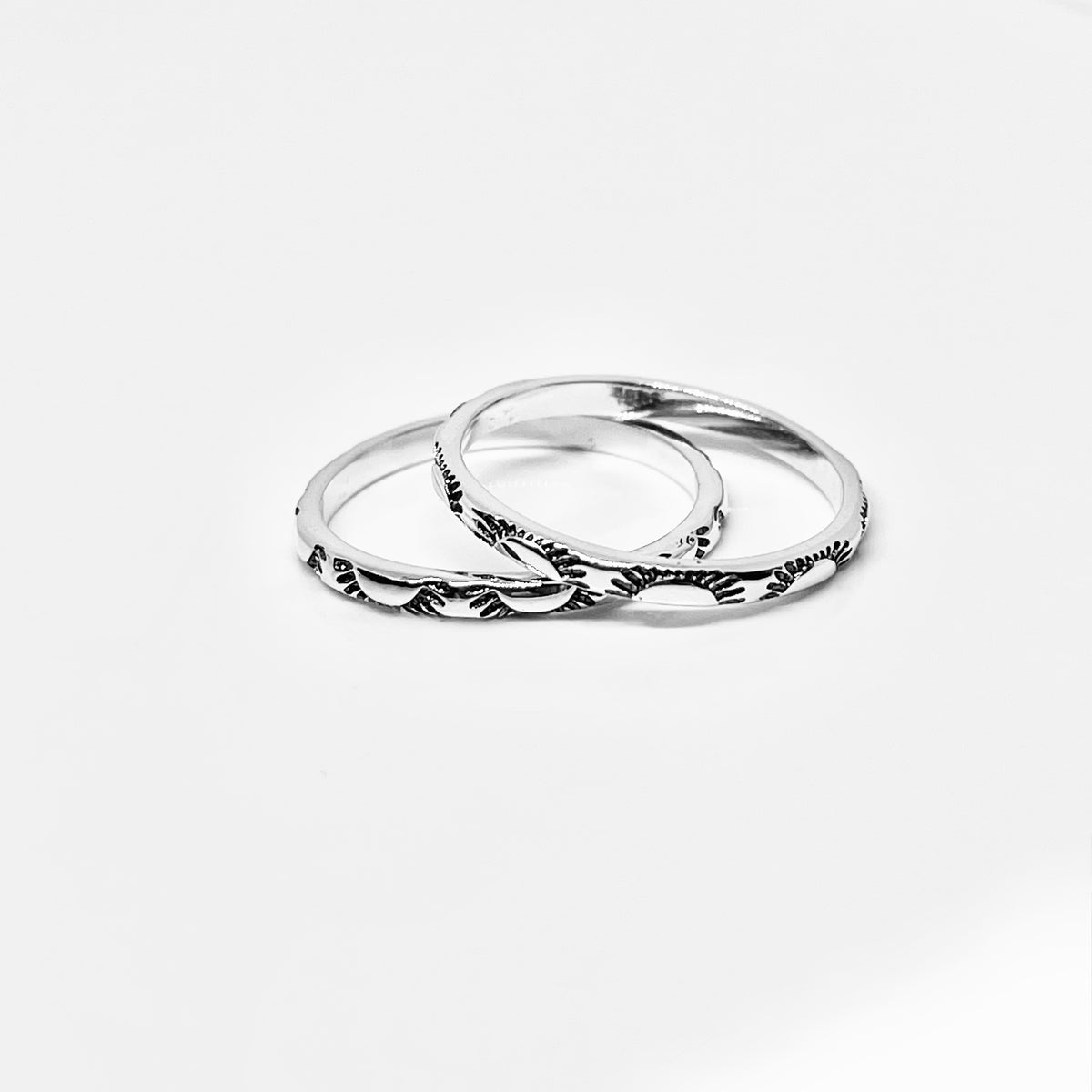 925 Sterling Silver Dainty Eternity Sun Band Ring | Unisex Stackable Celestial Wedding Bands