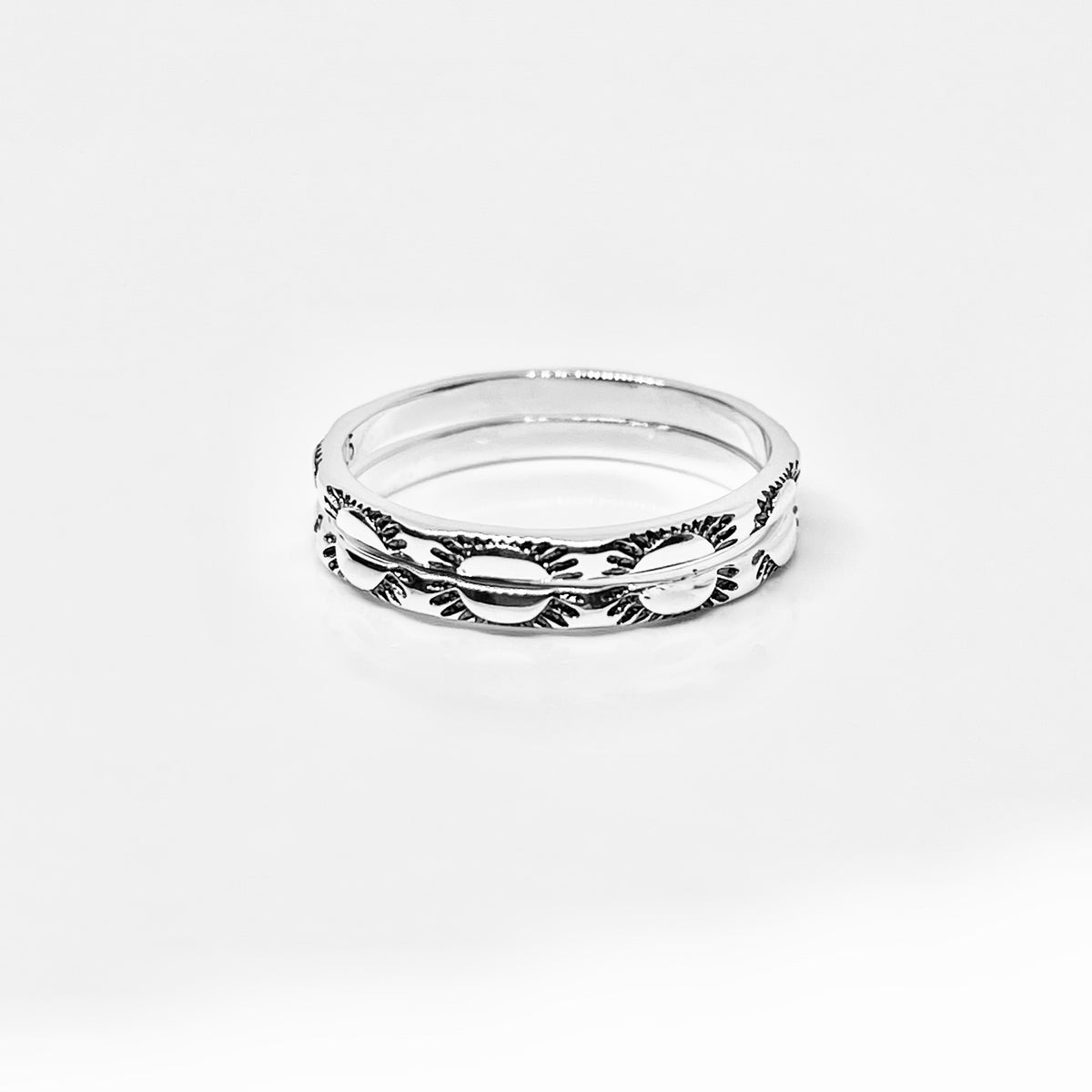 925 Sterling Silver Dainty Eternity Sun Band Ring | Unisex Stackable Celestial Wedding Bands