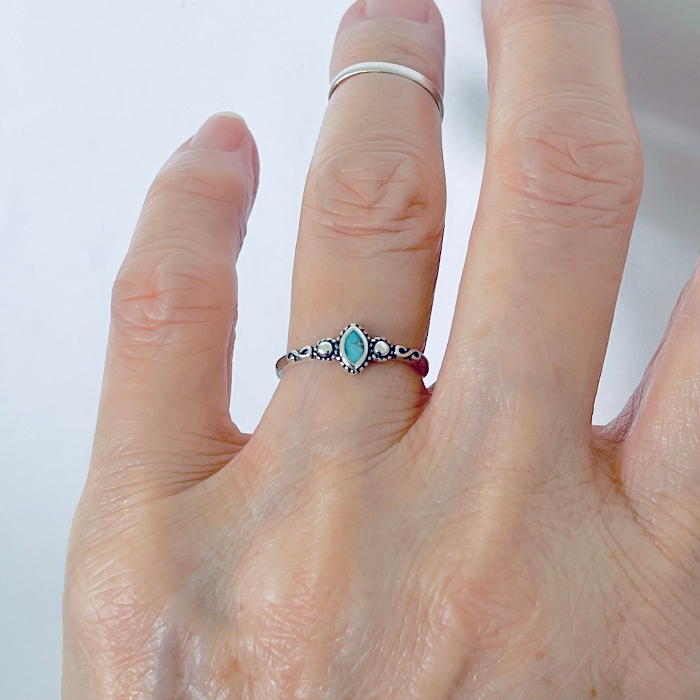 Sterling Silver Little Genuine Turquoise Ring, Dainty Diamond Shape, Stone Rings