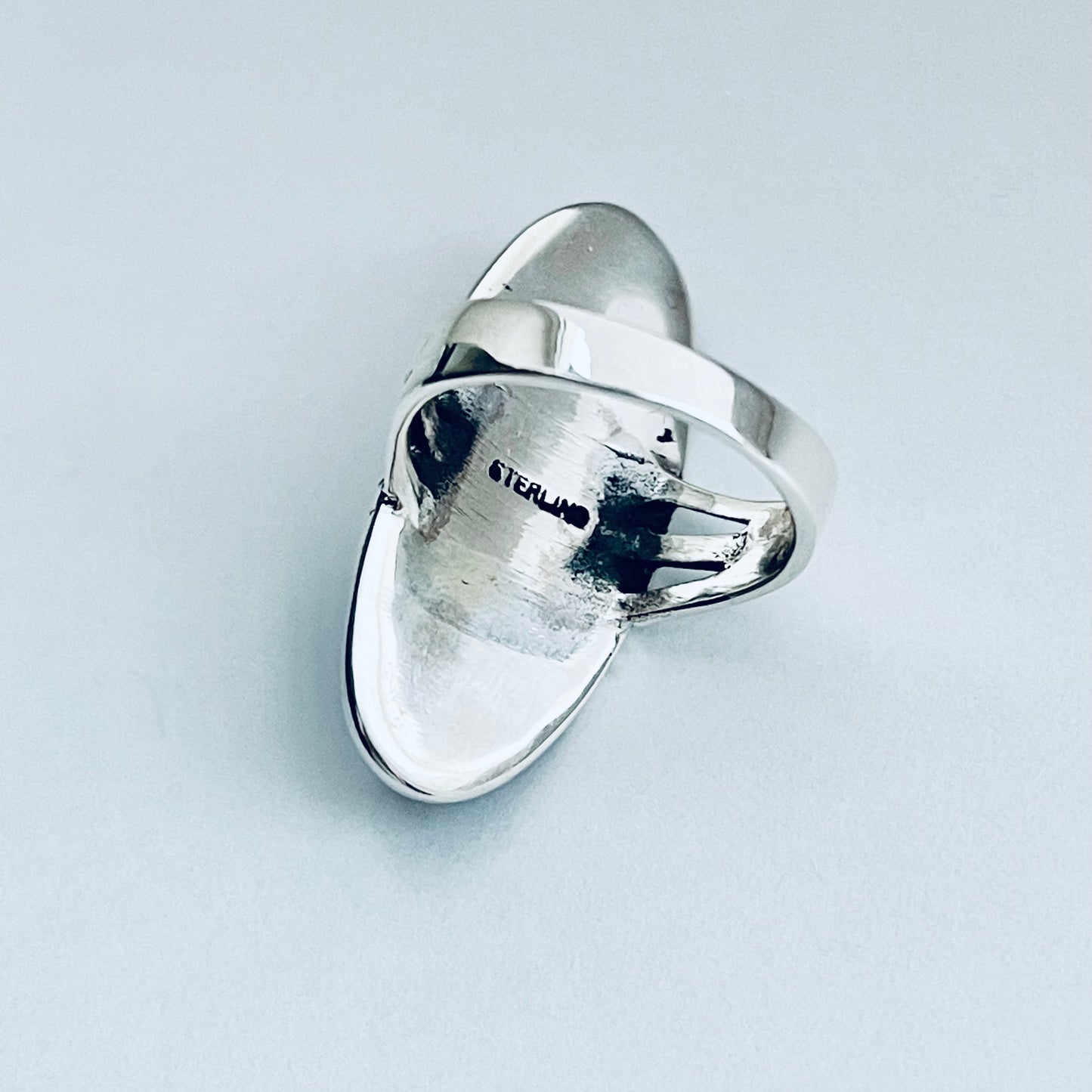 Sterling Silver Heavy Long Oval Genuine Turquoise Ring, Statement Boho Jewelry