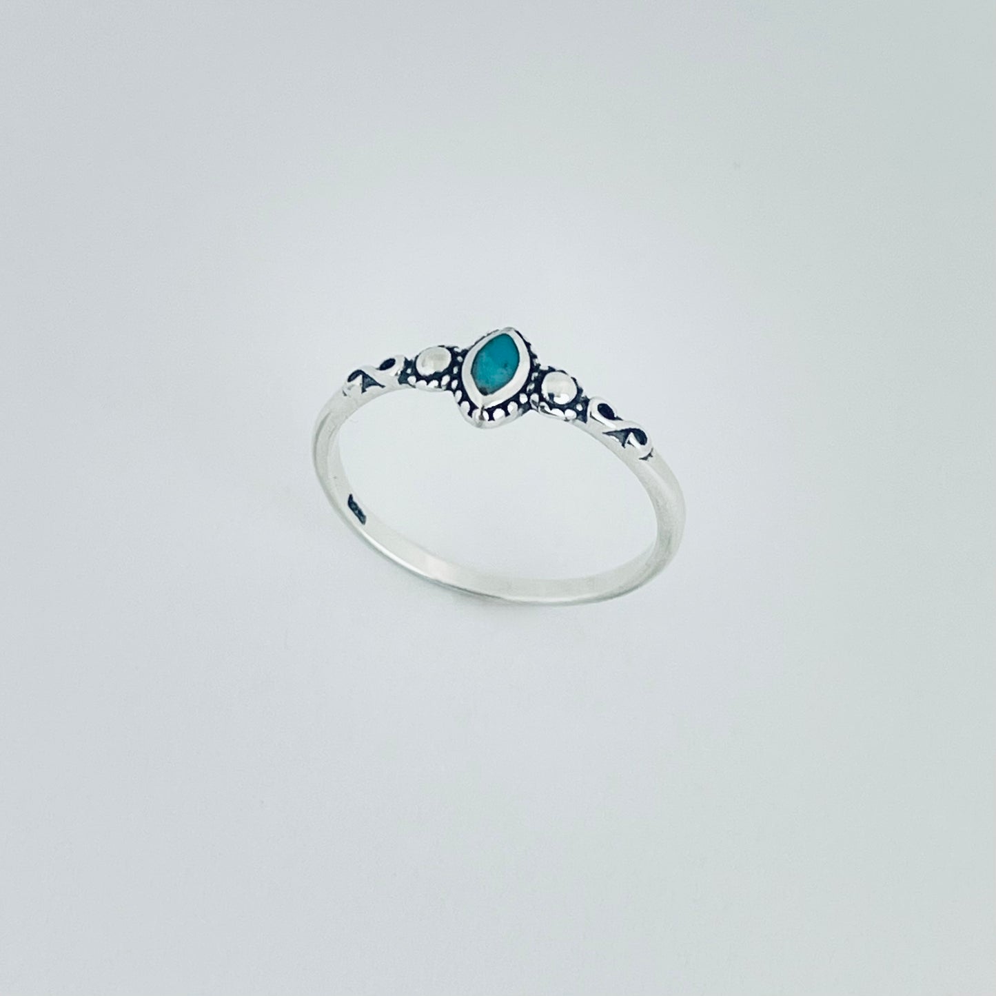 Sterling Silver Little Genuine Turquoise Ring, Dainty Diamond Shape, Stone Rings