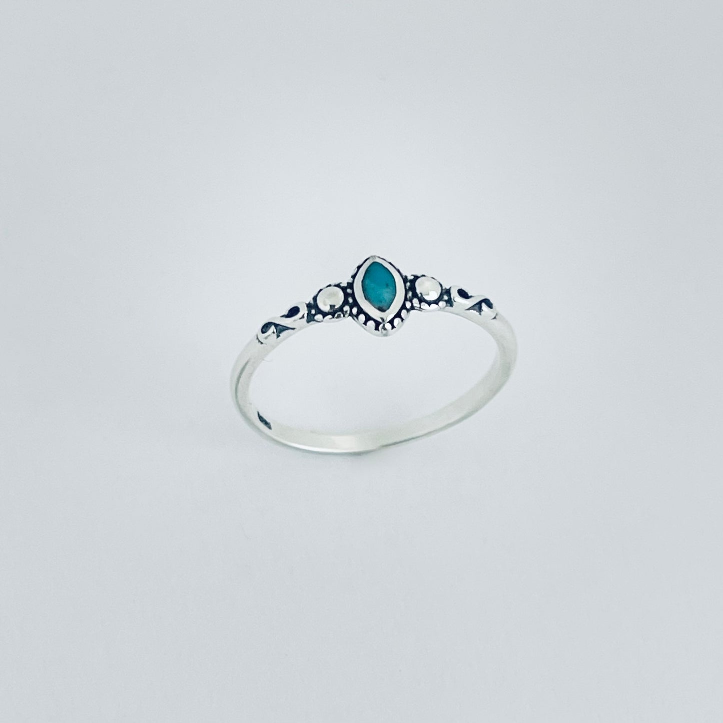 Sterling Silver Little Genuine Turquoise Ring, Dainty Diamond Shape, Stone Rings