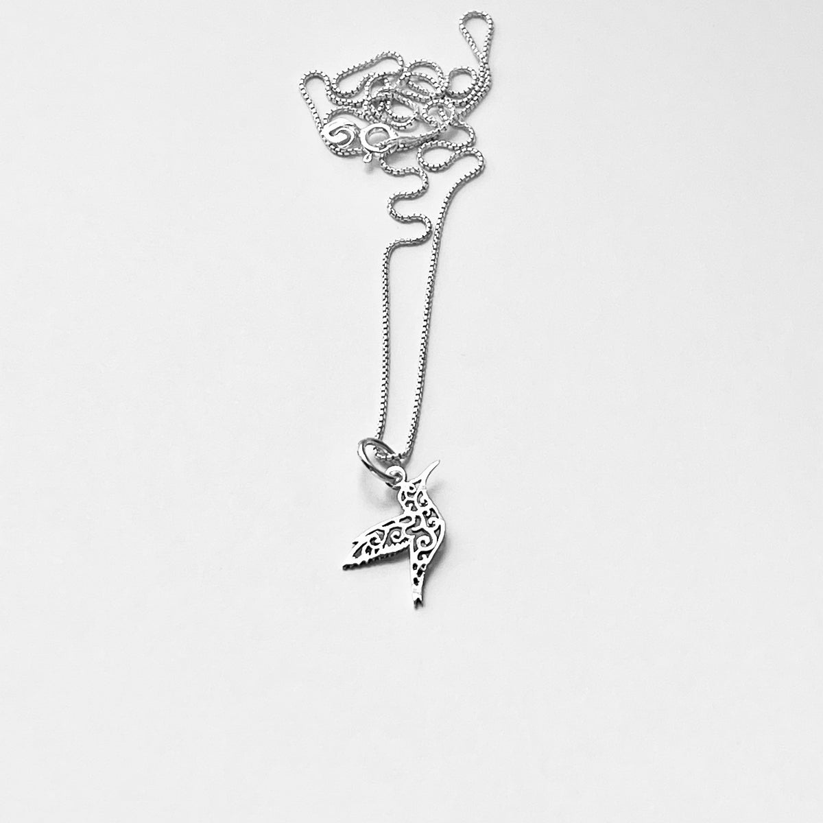 925 Sterling Silver Little Thin Filigree Hummingbird Necklace | Delicate Spirit Bird Pendant Chain