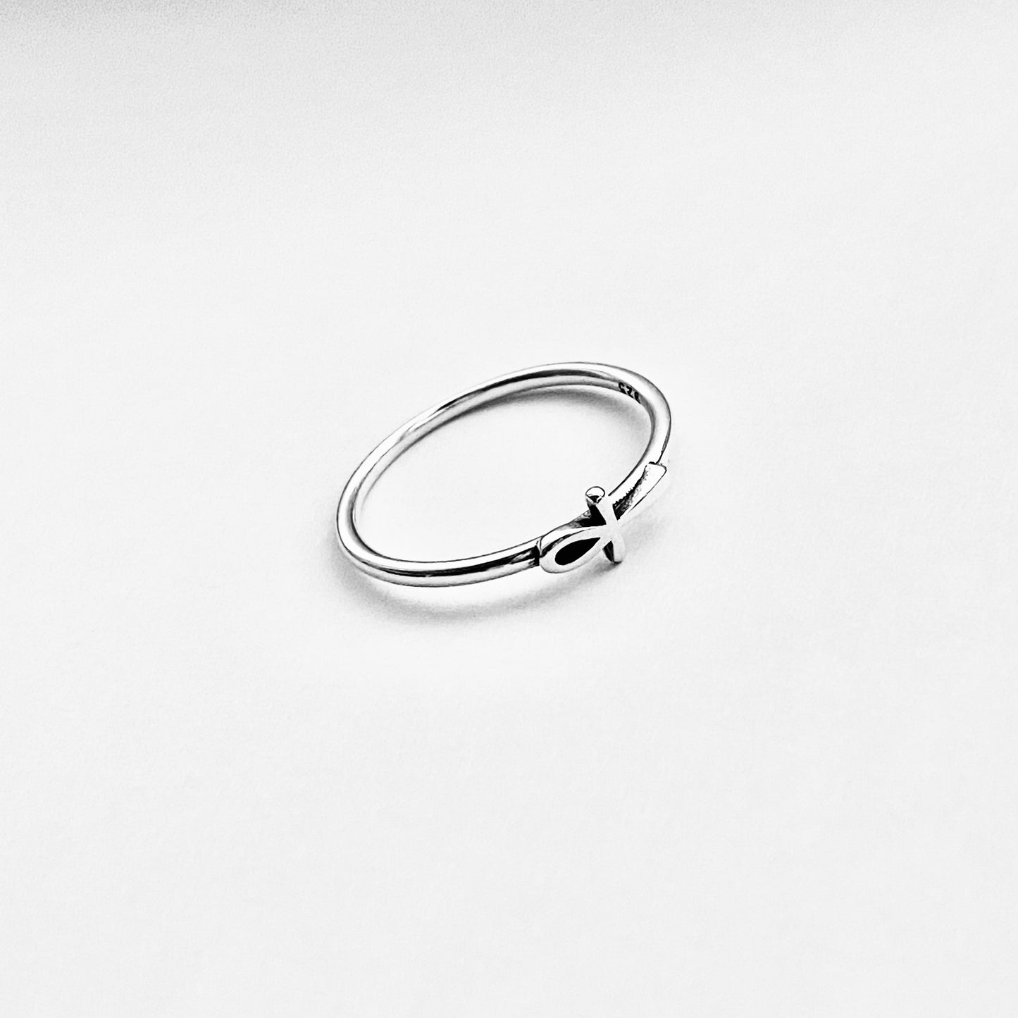 Sterling Silver Dainty Little Sideways Ankh Ring – Key of Life Minimalist Cross Silver Ring