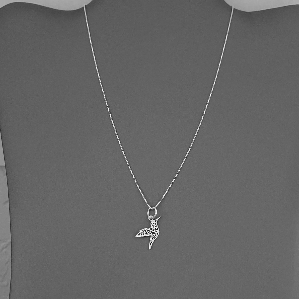925 Sterling Silver Little Thin Filigree Hummingbird Necklace | Delicate Spirit Bird Pendant Chain