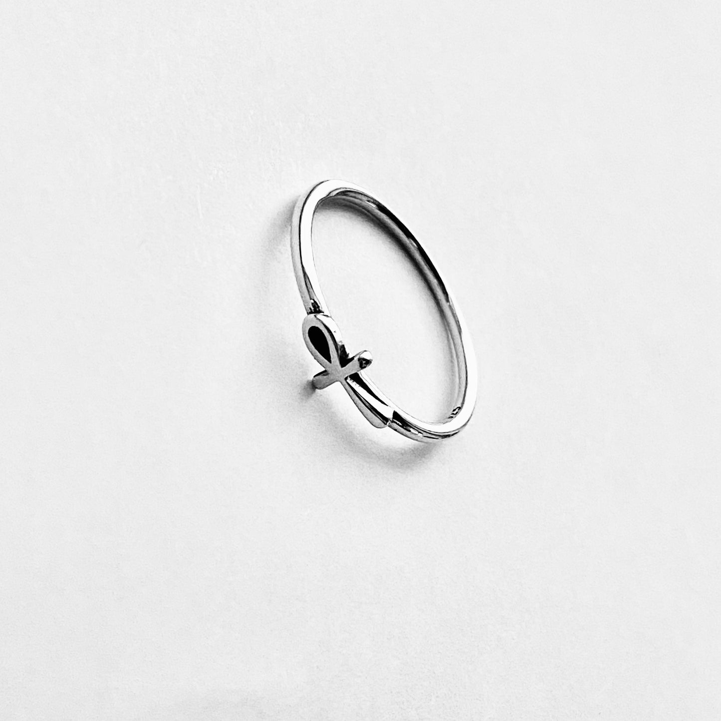 Sterling Silver Dainty Little Sideways Ankh Ring – Key of Life Minimalist Cross Silver Ring