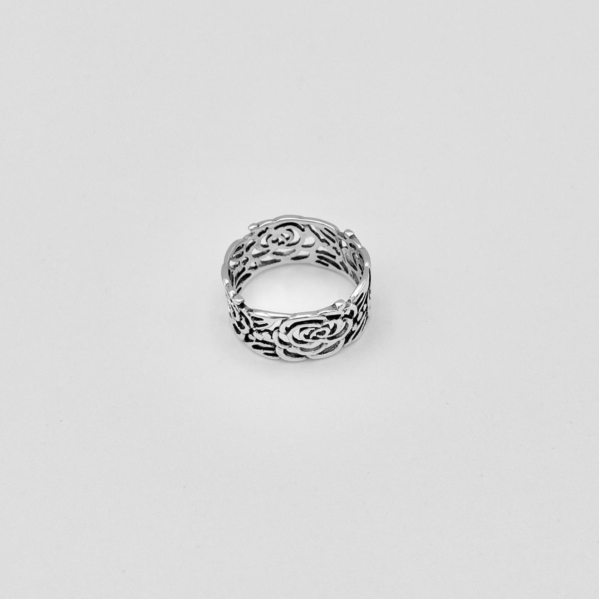 925 Sterling Silver Eternity Flower Band Ring | Statement Rose Floral Silver Rings